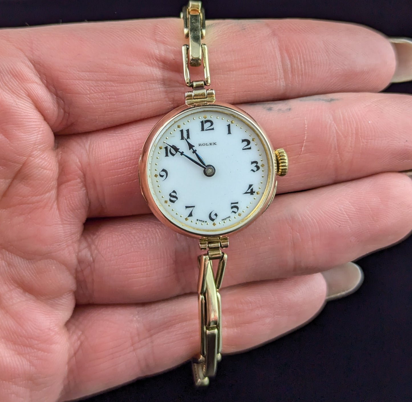 Antique Ladies 9ct gold Rolex wristwatch, bracelet strap, Art Deco