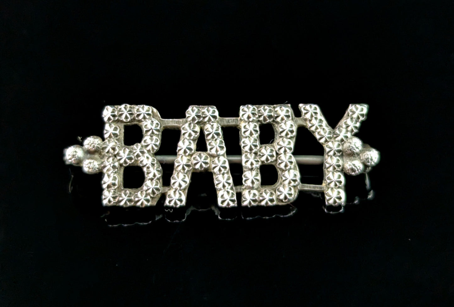 Antique sterling silver baby brooch, Victorian