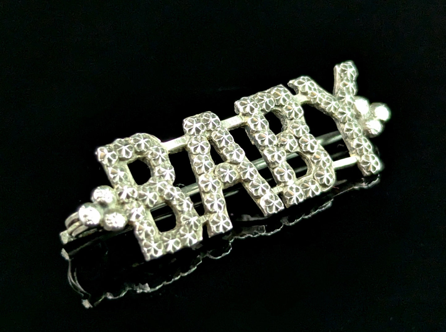 Antique sterling silver baby brooch, Victorian