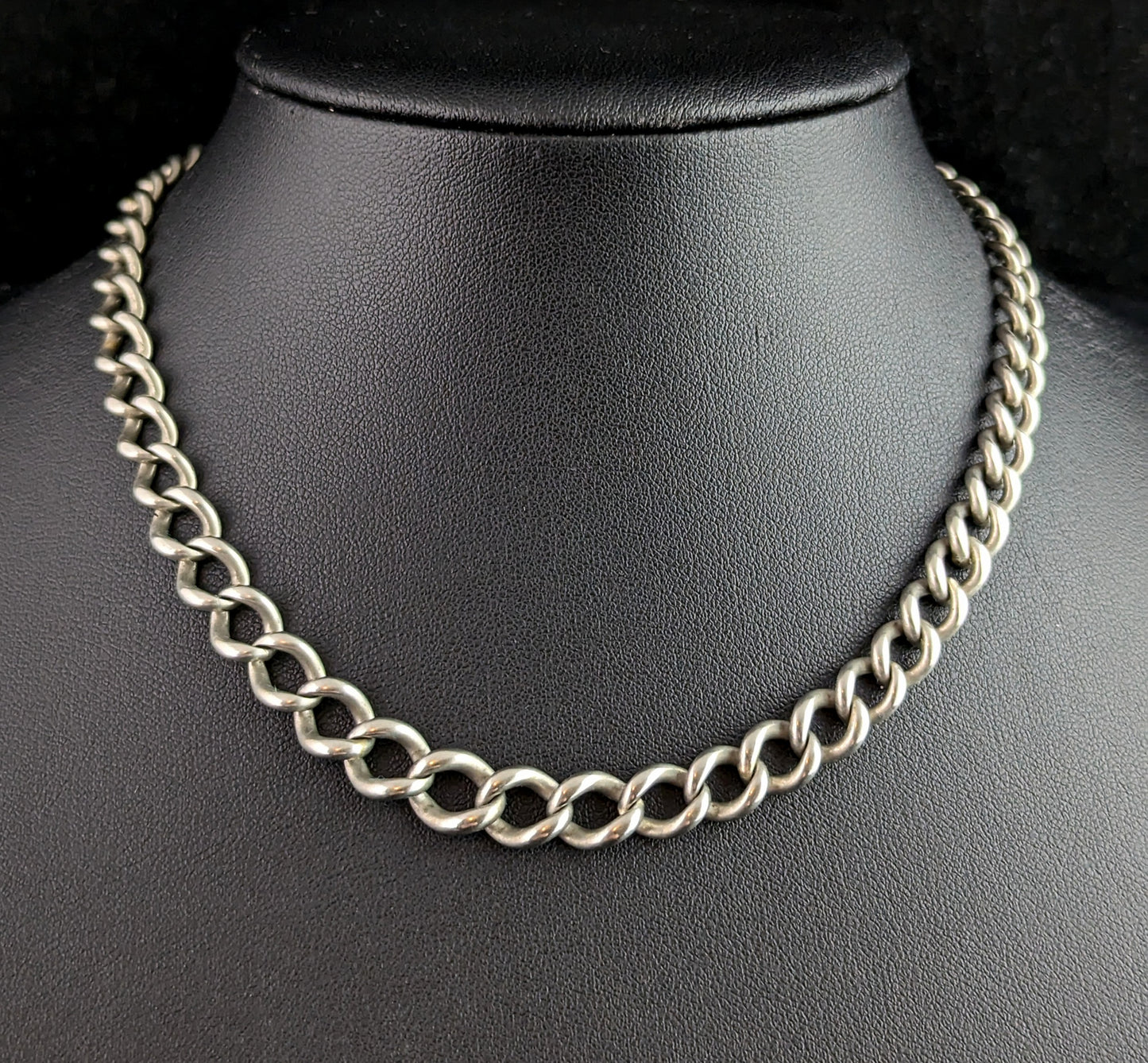 Antique Sterling silver Albert chain, watch chain, Open curb link