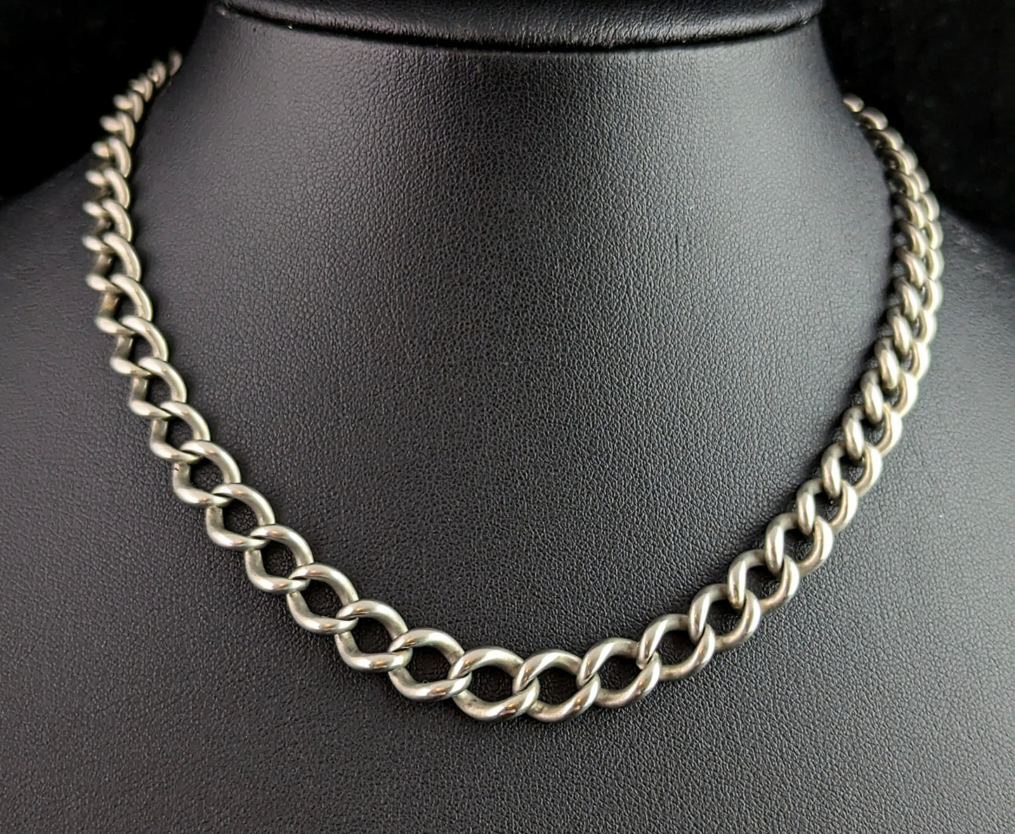 Antique Sterling silver Albert chain, watch chain, Open curb link