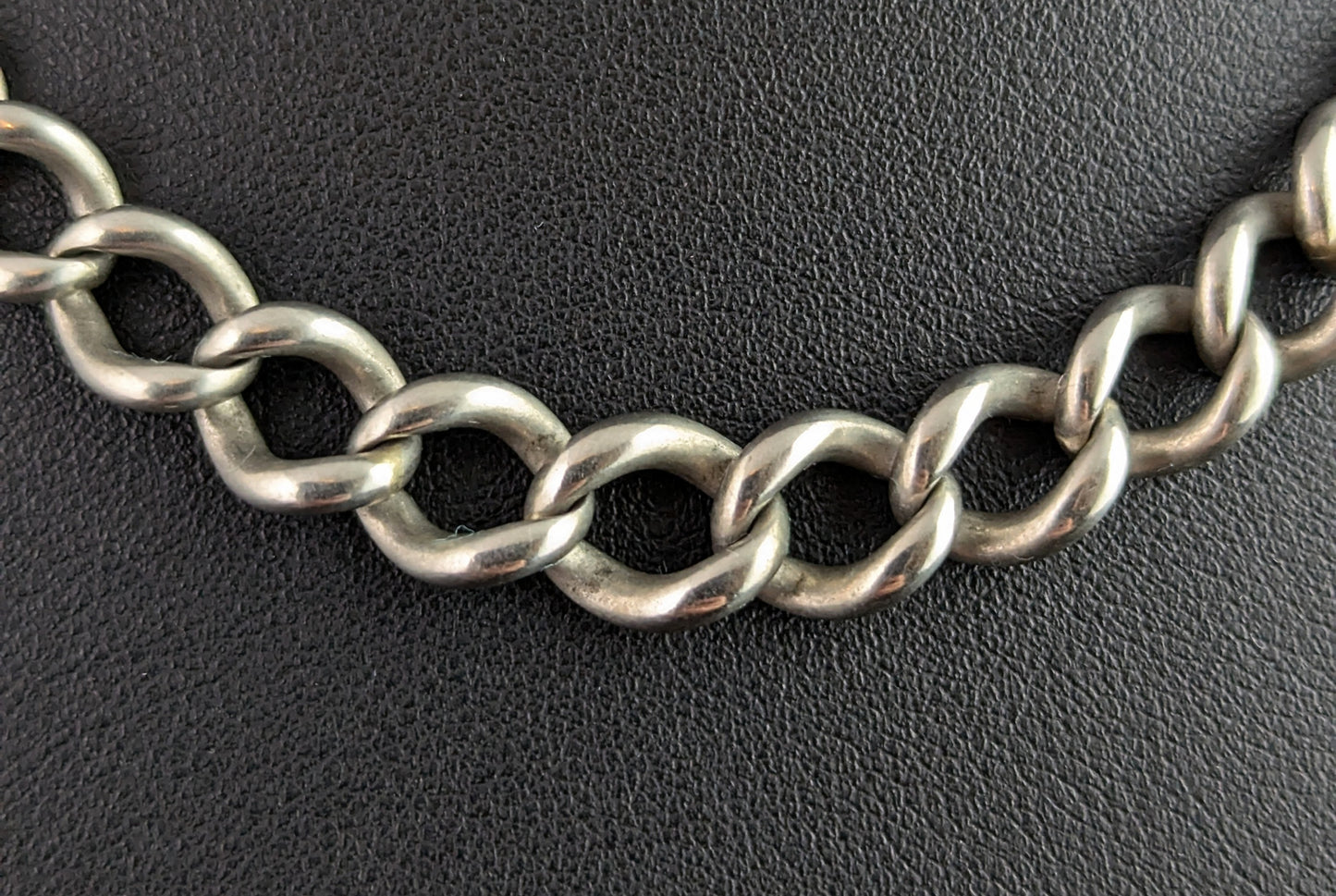 Antique Sterling silver Albert chain, watch chain, Open curb link