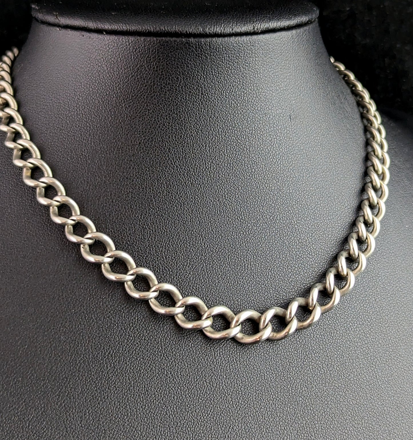 Antique Sterling silver Albert chain, watch chain, Open curb link