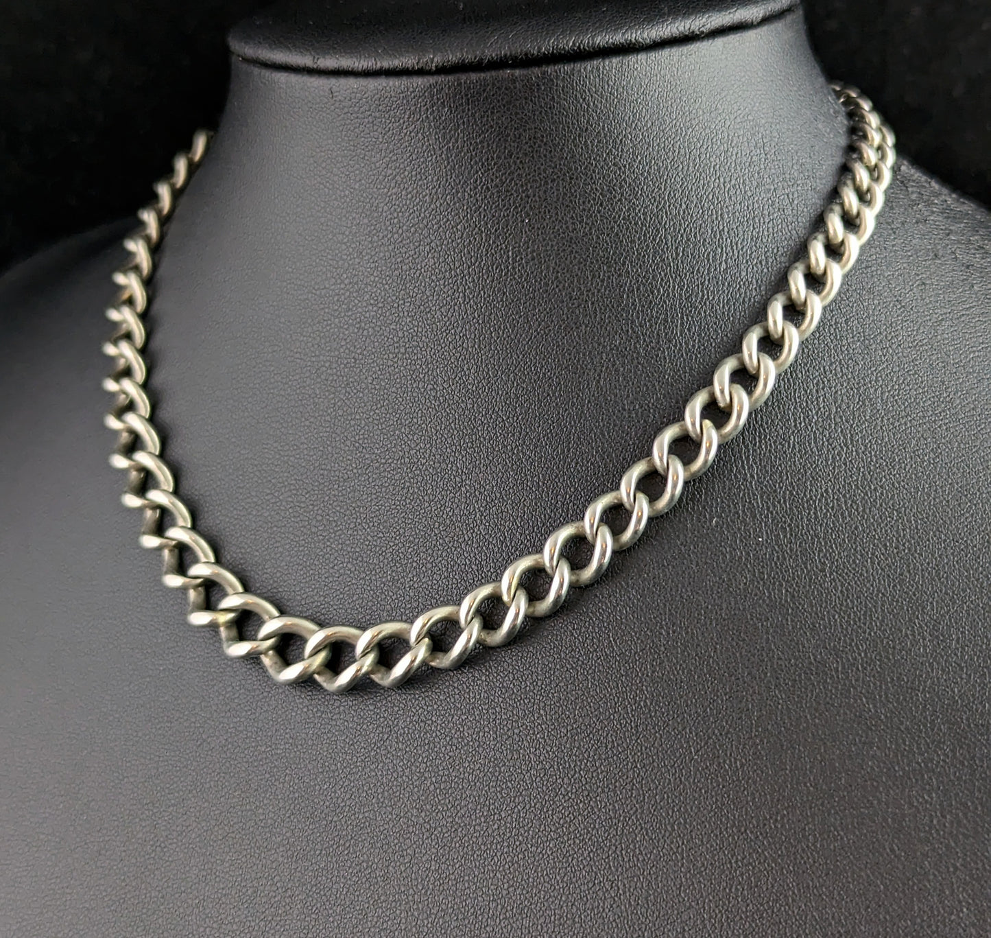 Antique Sterling silver Albert chain, watch chain, Open curb link