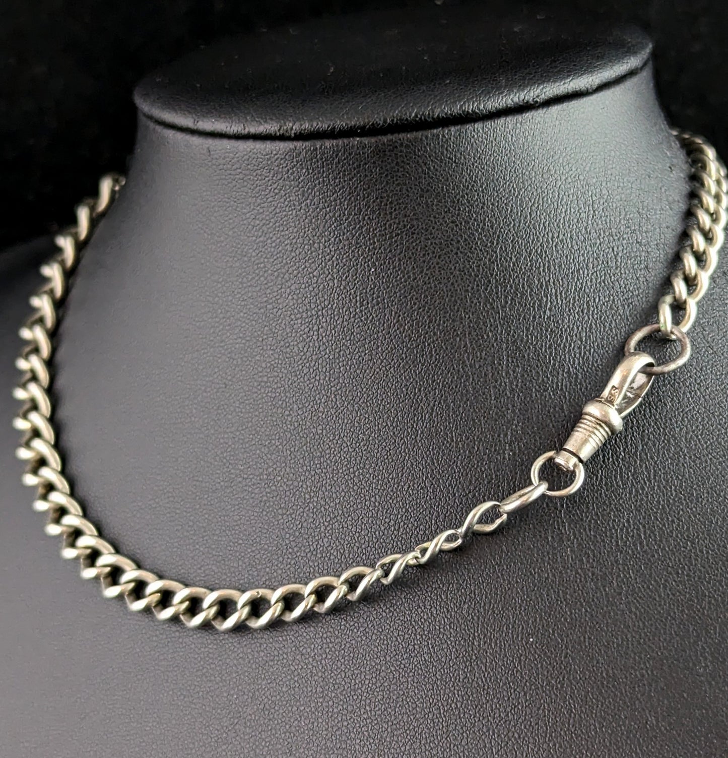 Antique Sterling silver Albert chain, watch chain, Open curb link