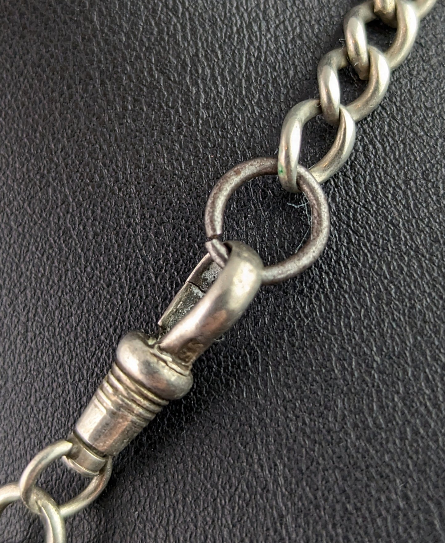 Antique Sterling silver Albert chain, watch chain, Open curb link