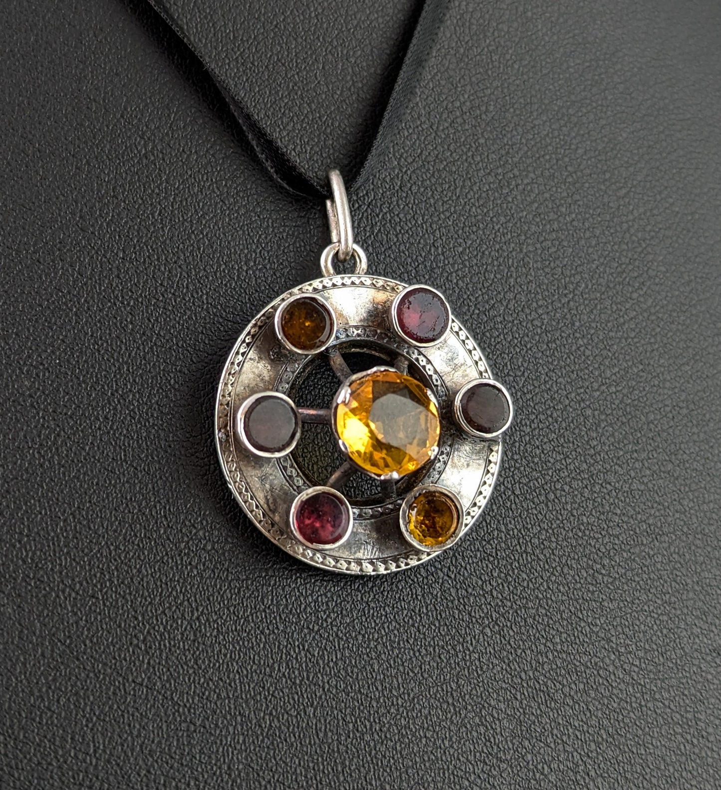 Antique Scottish Citrine and Garnet pendant, Sterling silver