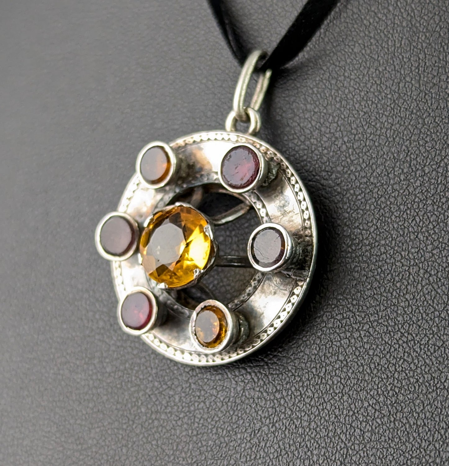 Antique Scottish Citrine and Garnet pendant, Sterling silver