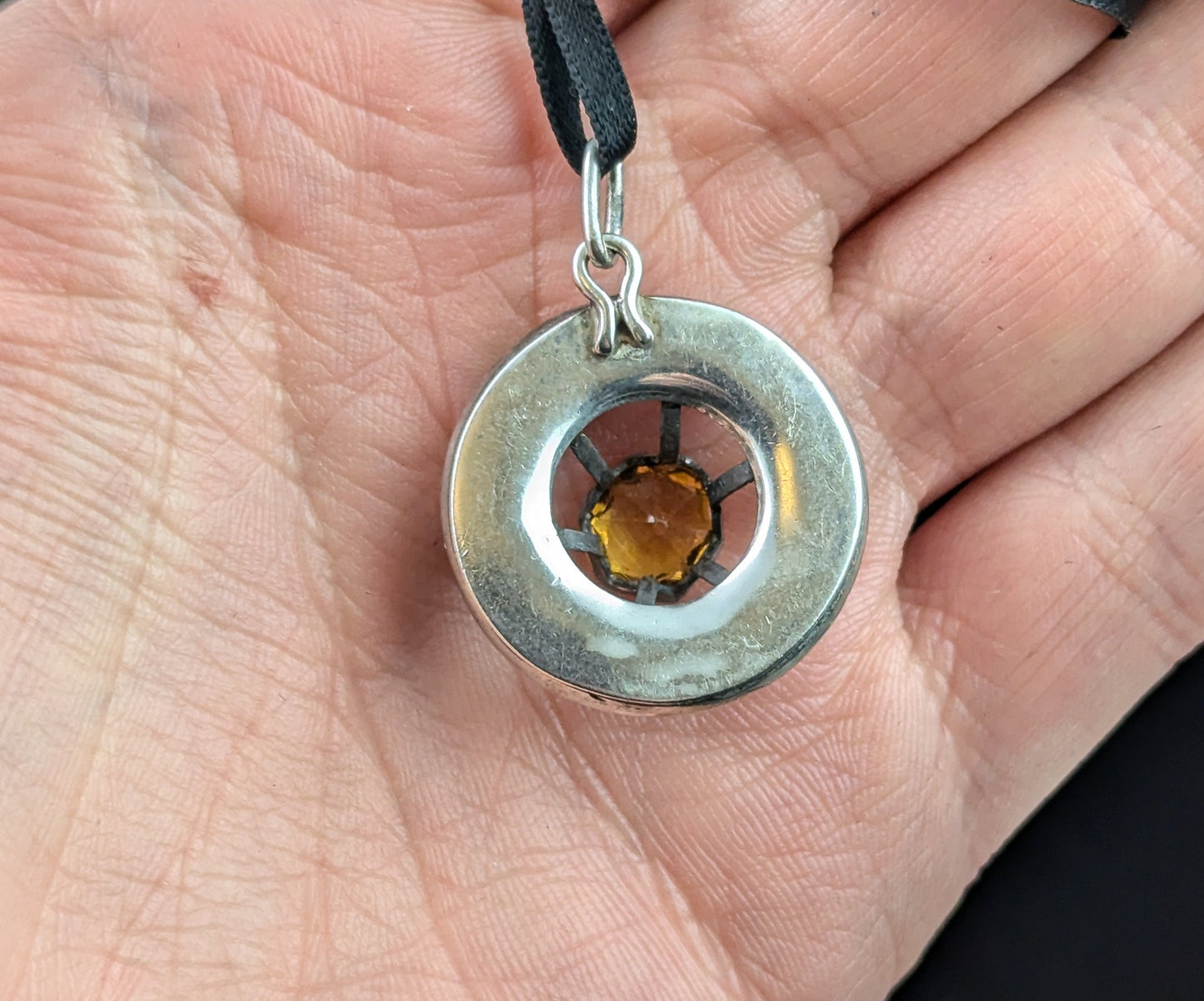 Antique Scottish Citrine and Garnet pendant, Sterling silver