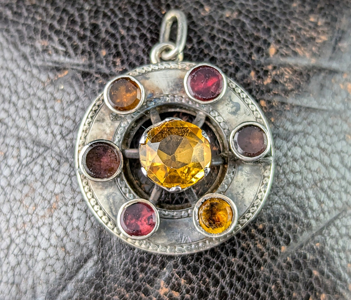 Antique Scottish Citrine and Garnet pendant, Sterling silver