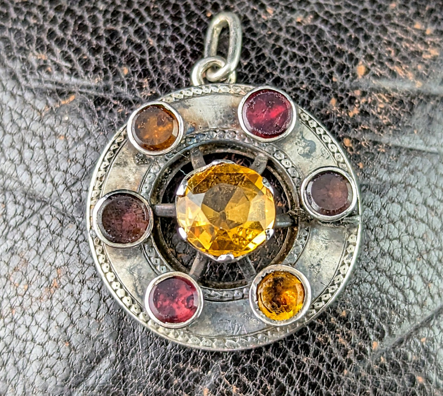 Antique Scottish Citrine and Garnet pendant, Sterling silver