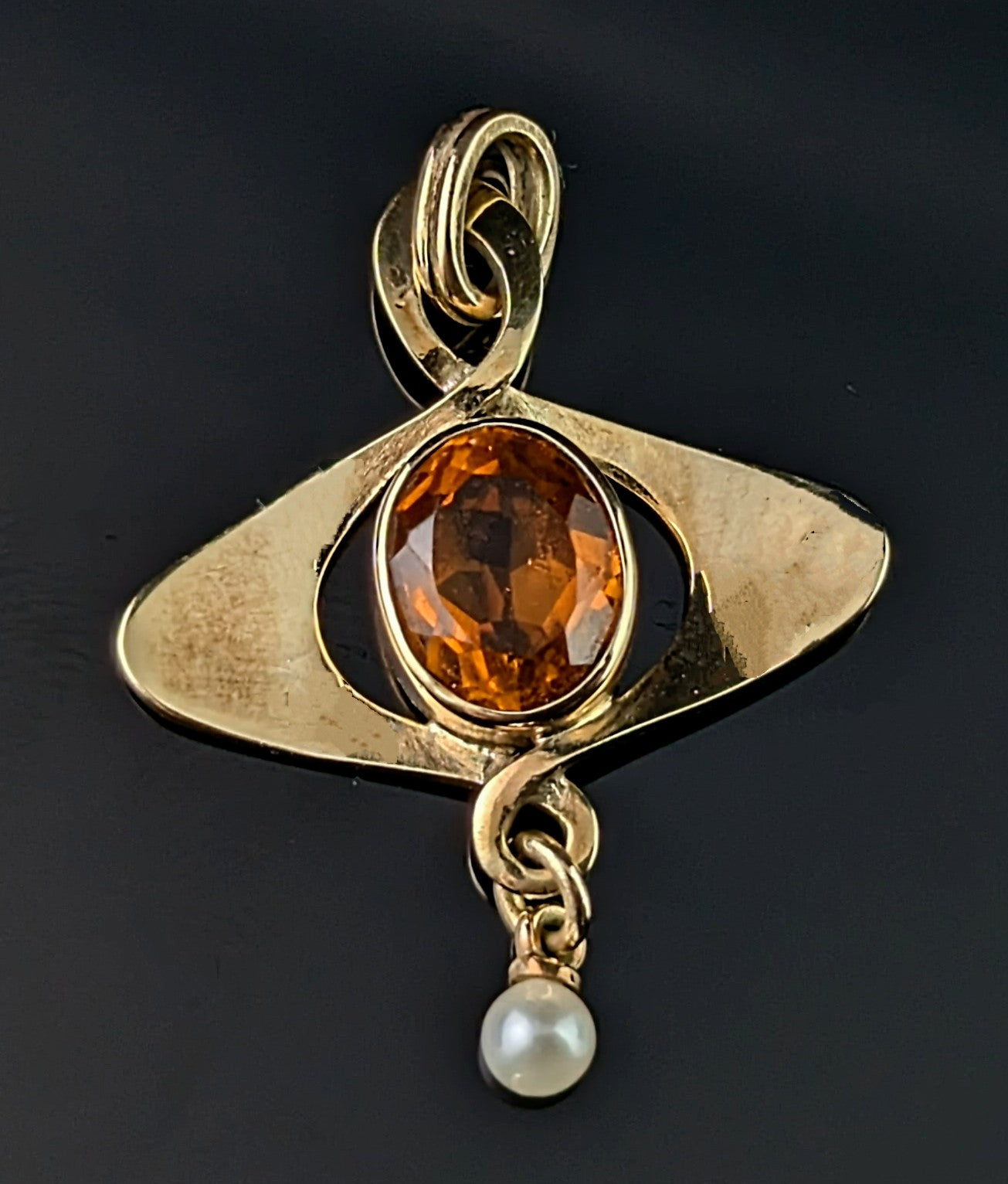 Vintage Citrine and Pearl pendant, 9ct gold, Art Nouveau style