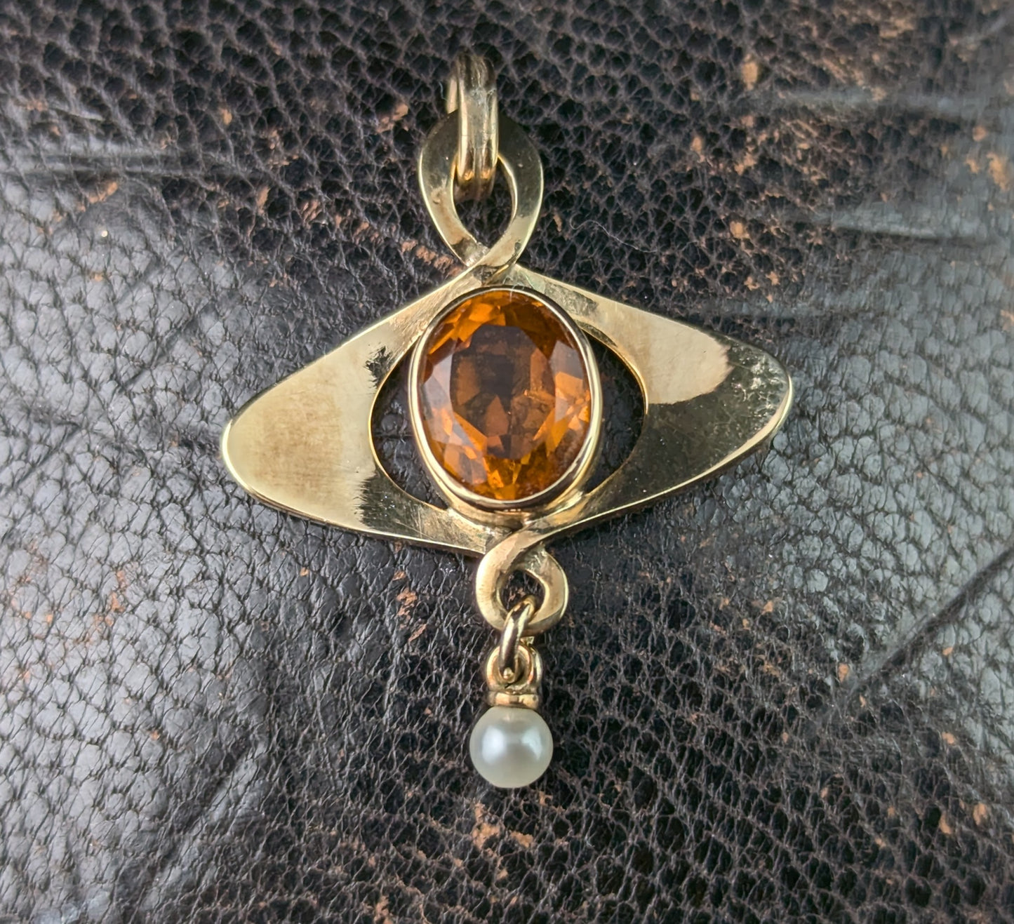 Vintage Citrine and Pearl pendant, 9ct gold, Art Nouveau style