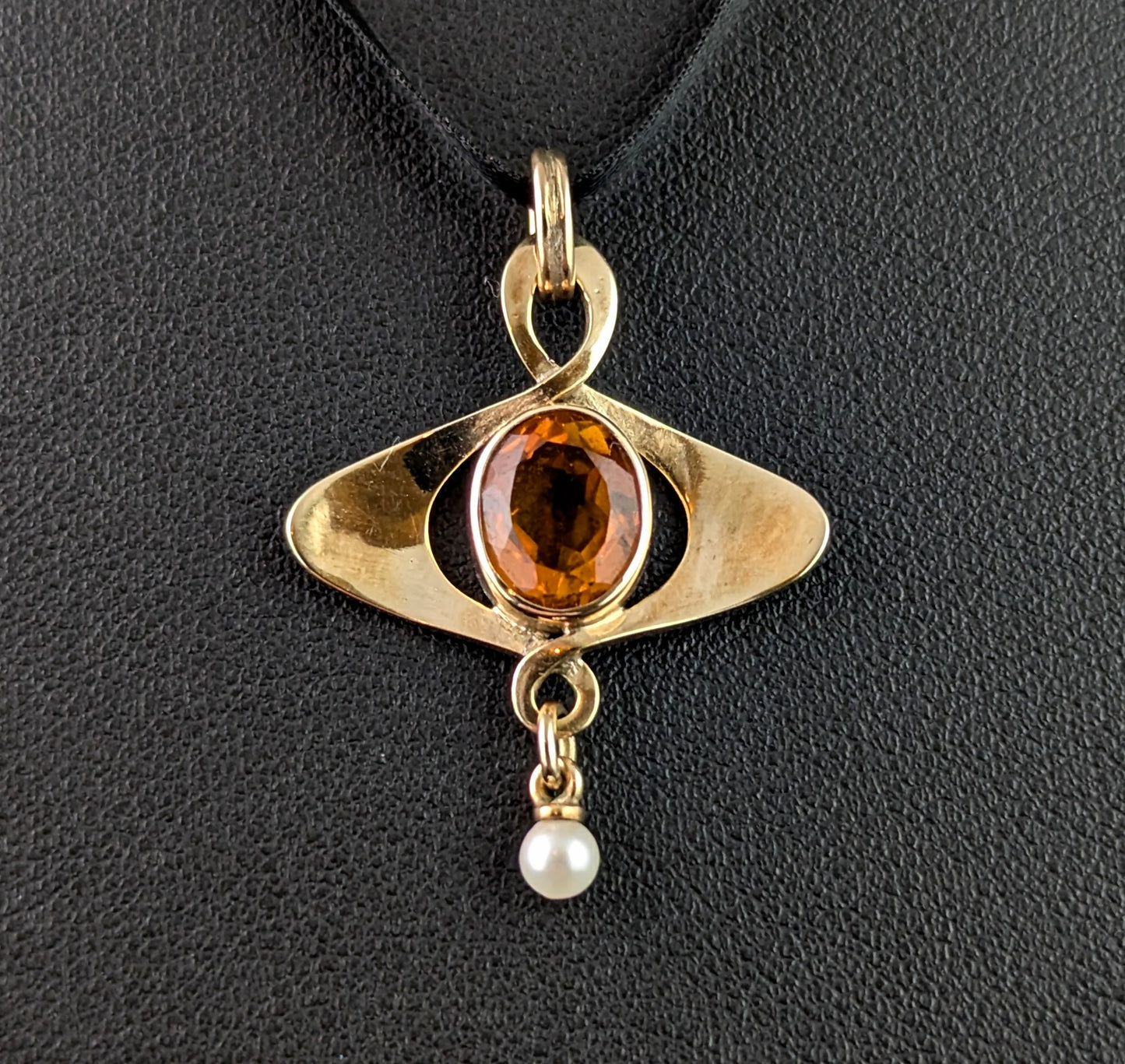 Vintage Citrine and Pearl pendant, 9ct gold, Art Nouveau style