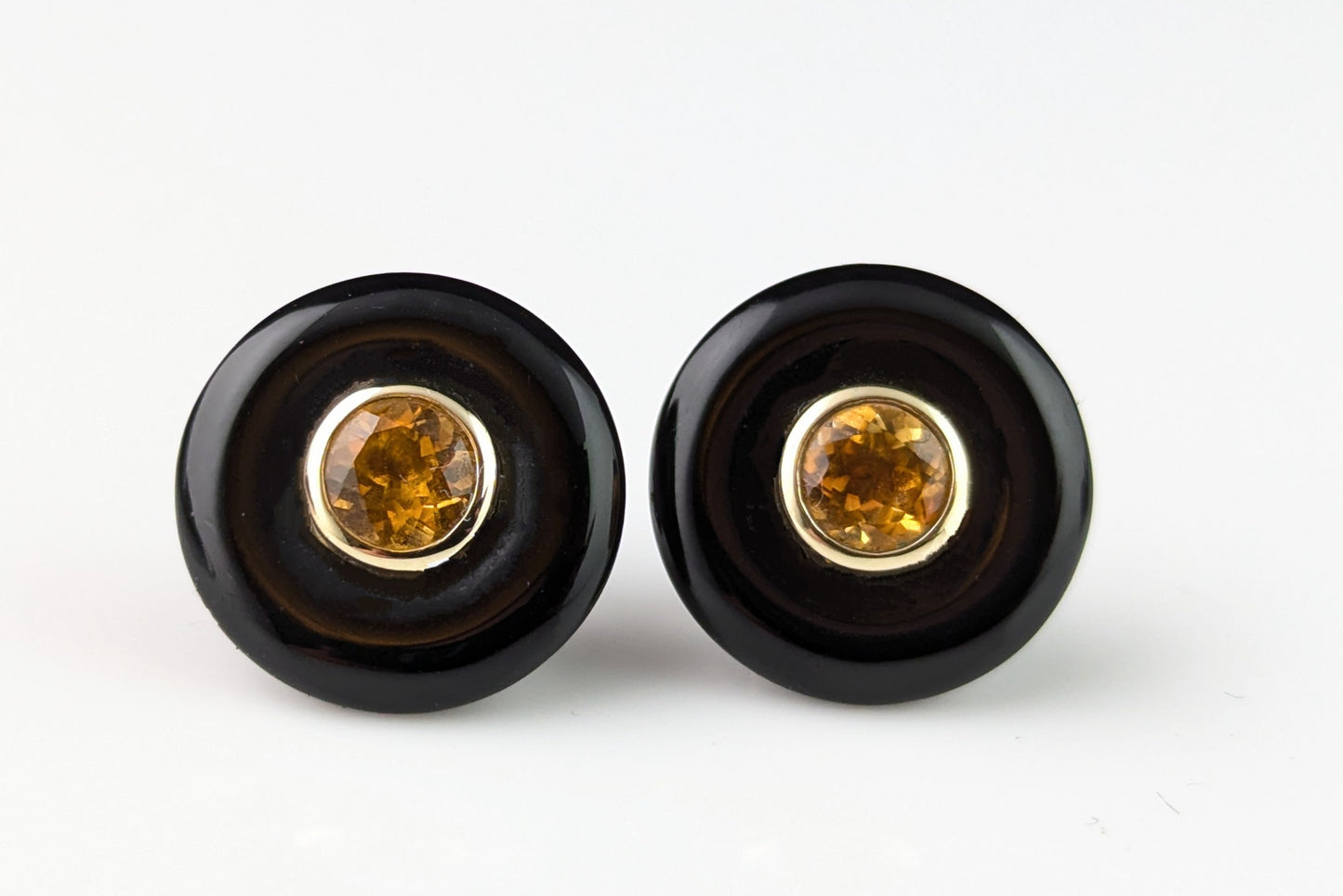 Vintage Onyx and Citrine stud earrings, 9ct yellow gold