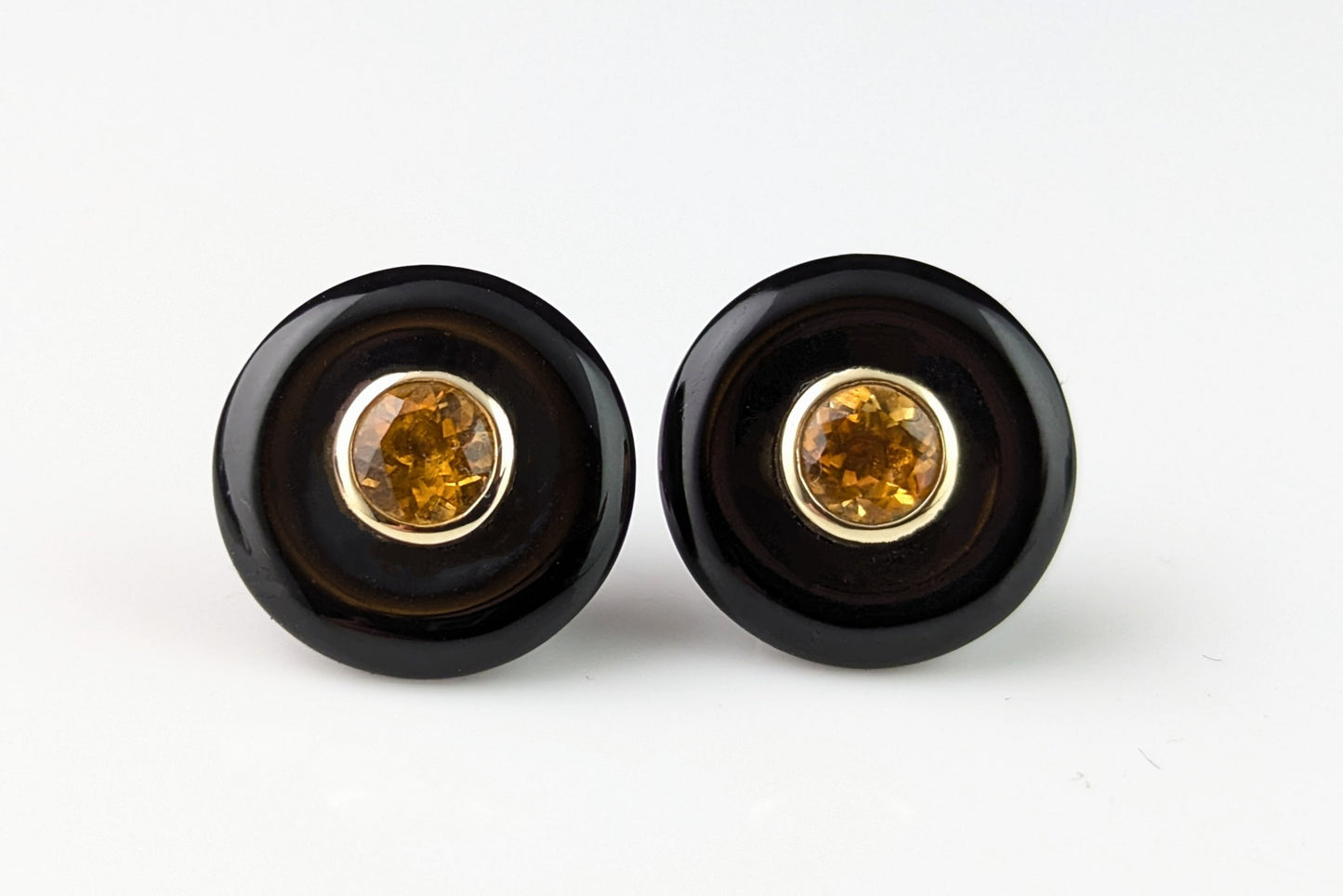 Vintage Onyx and Citrine stud earrings, 9ct yellow gold