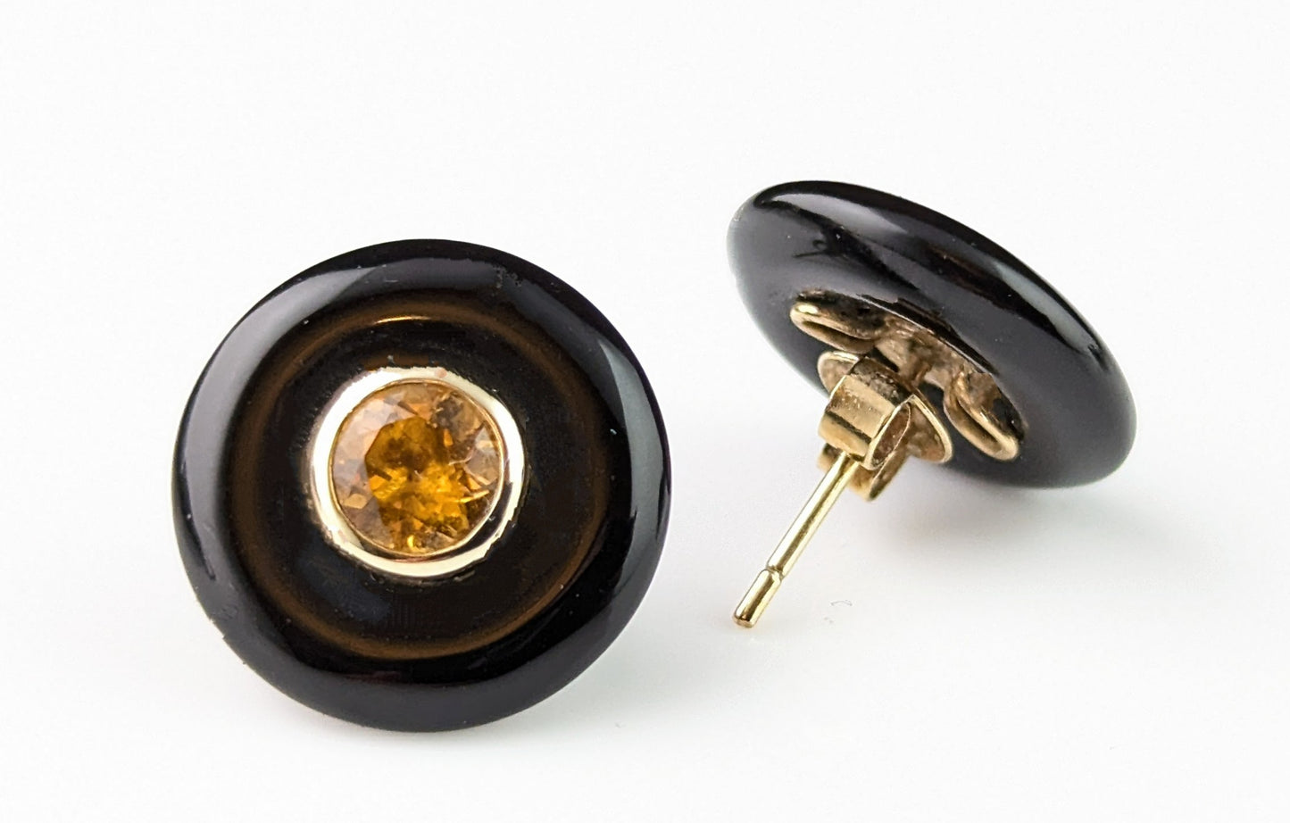 Vintage Onyx and Citrine stud earrings, 9ct yellow gold