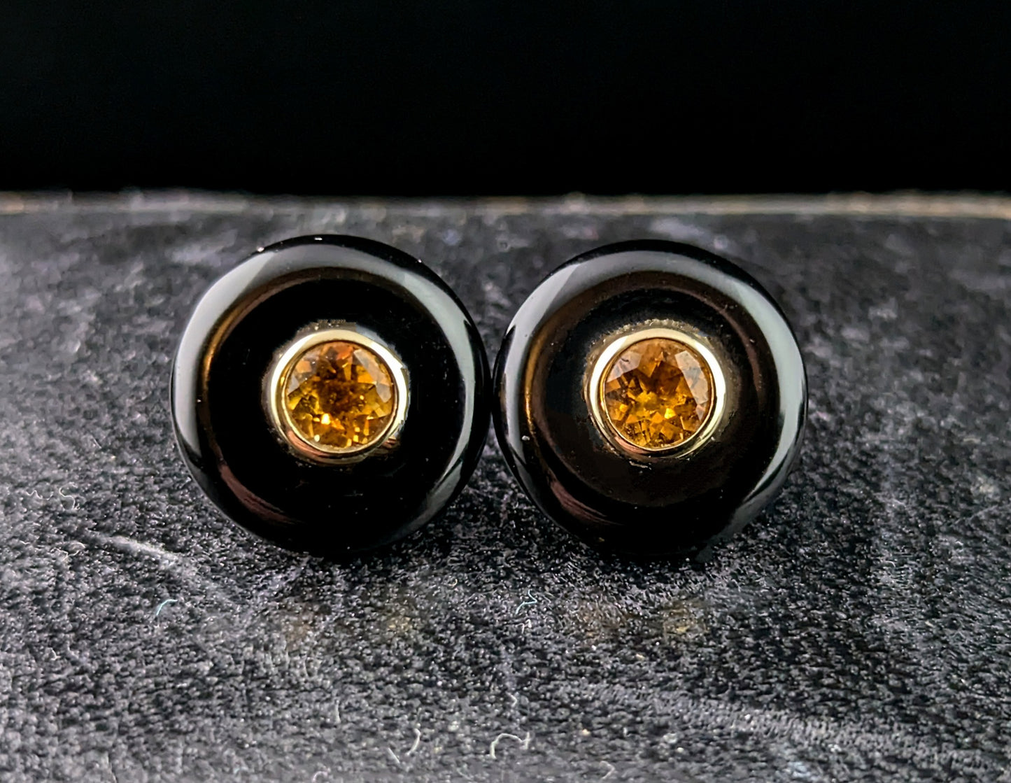 Vintage Onyx and Citrine stud earrings, 9ct yellow gold