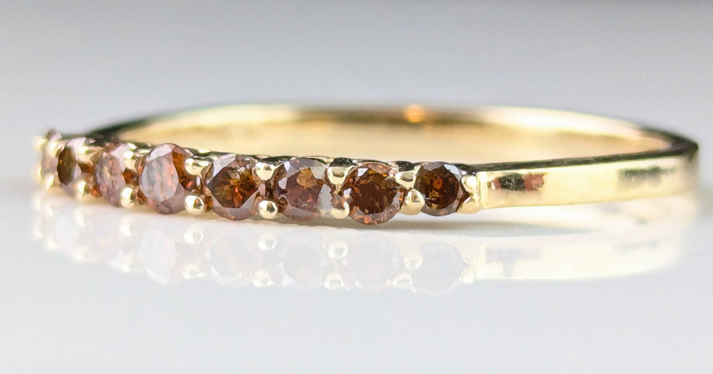 Vintage Fancy brown Diamond half eternity ring, 10ct gold