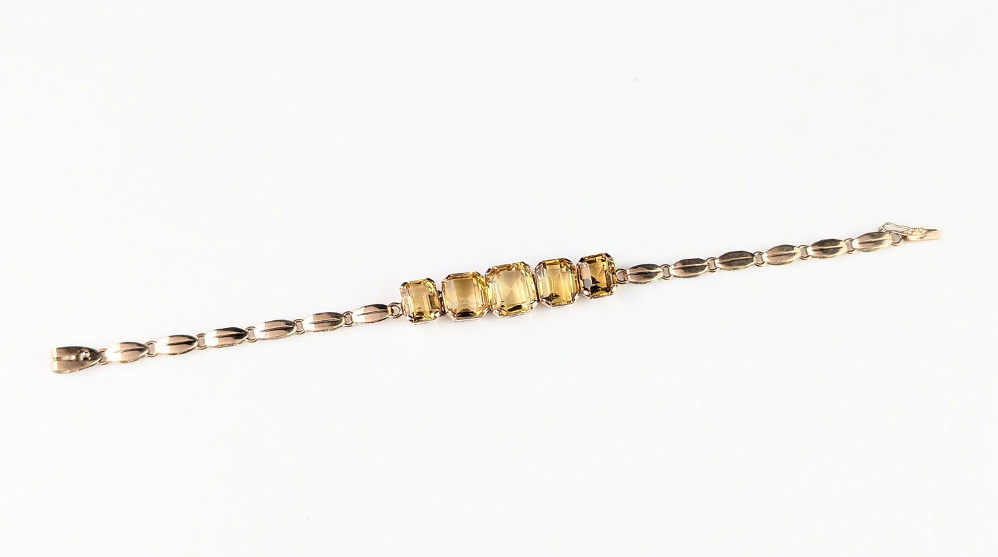 Vintage 9ct gold Citrine bracelet, fancy link