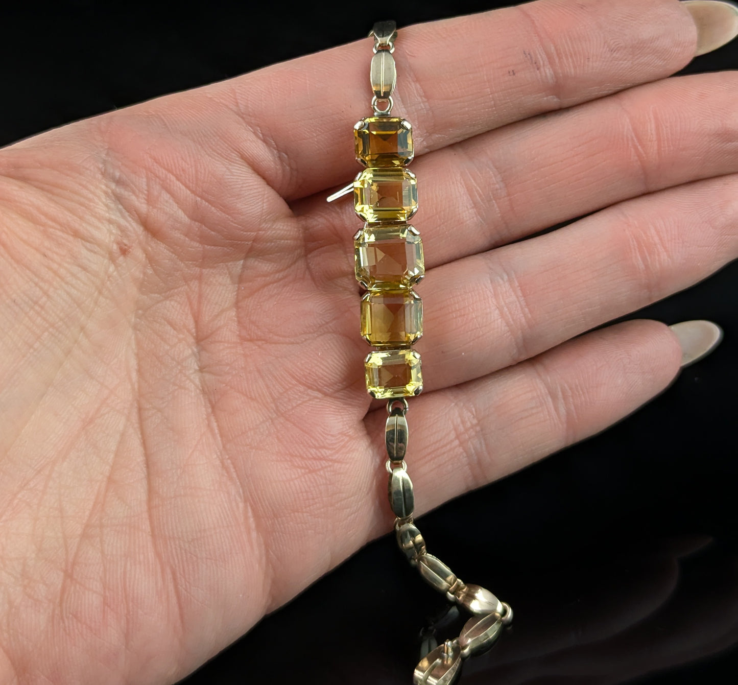 Vintage 9ct gold Citrine bracelet, fancy link