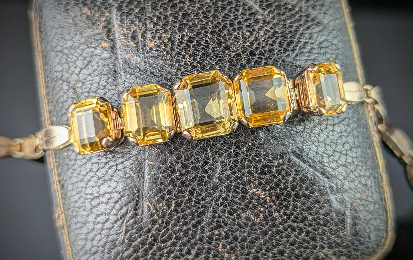 Vintage 9ct gold Citrine bracelet, fancy link