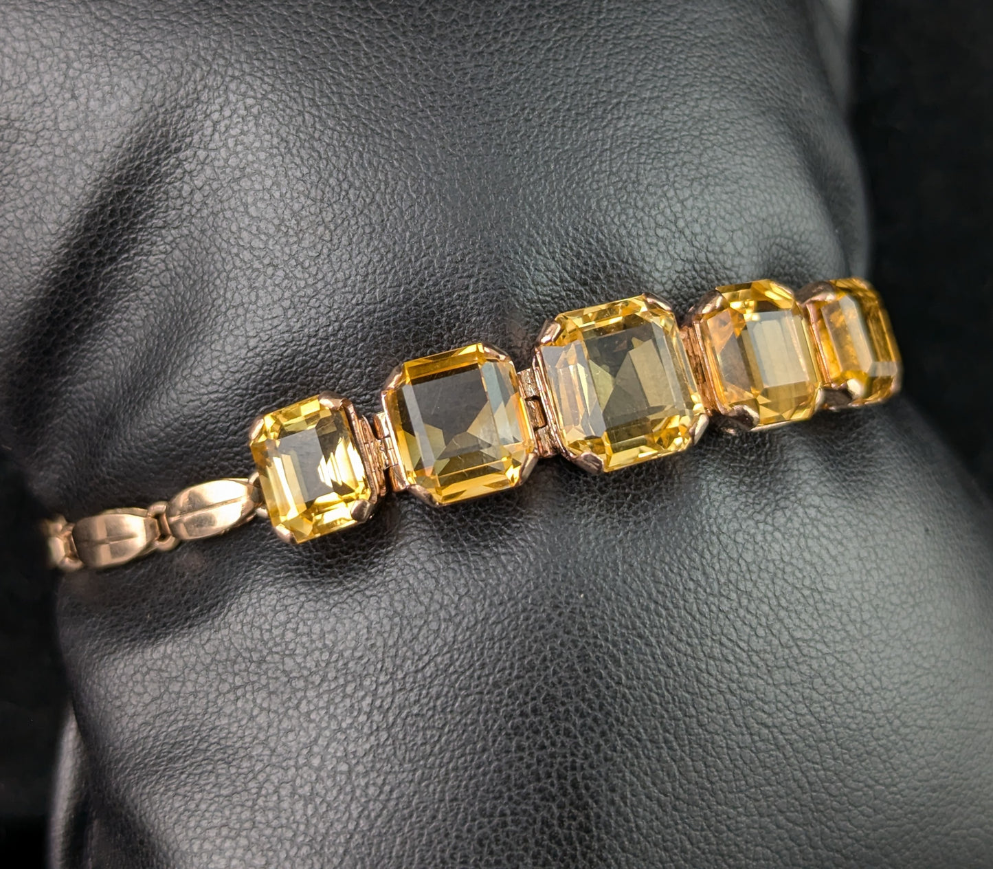 Vintage 9ct gold Citrine bracelet, fancy link