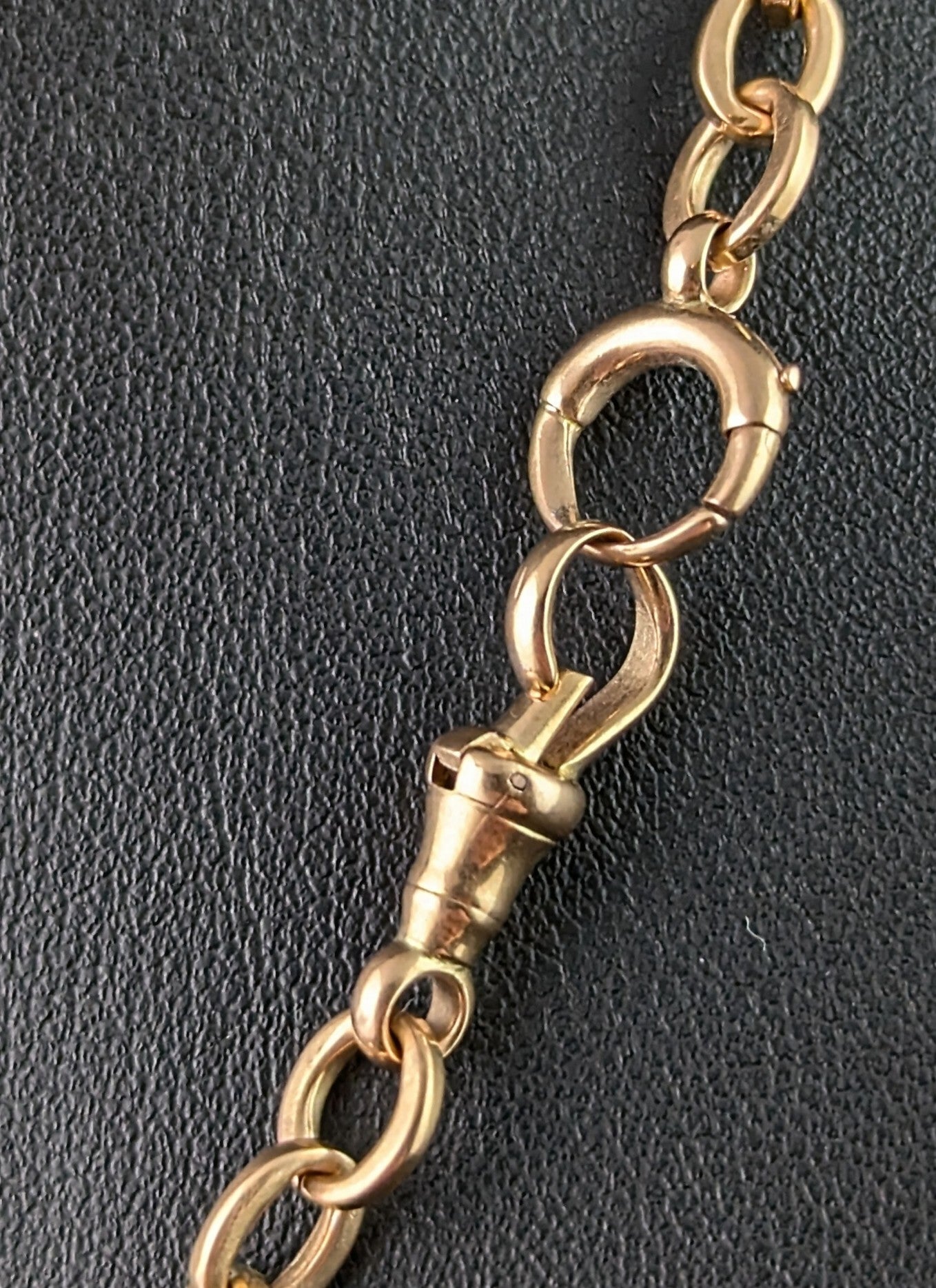 Antique 9ct gold Albert chain, necklace, trombone link