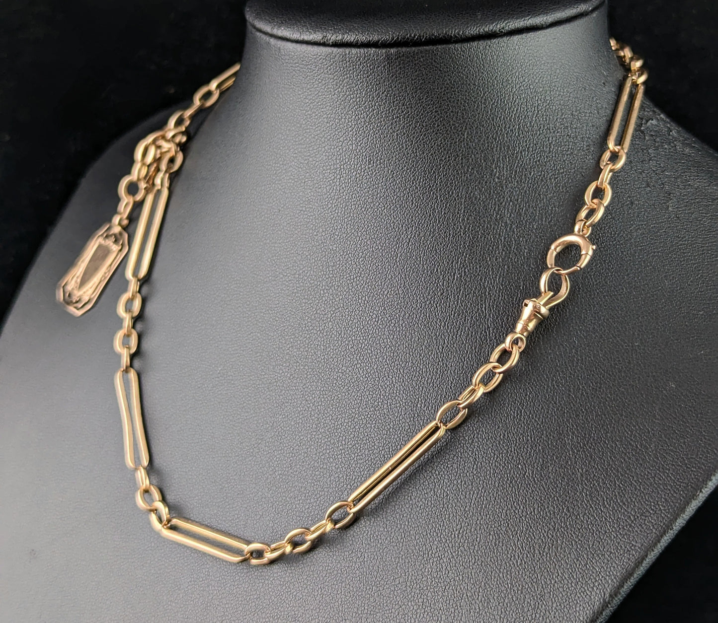 Antique 9ct gold Albert chain, necklace, trombone link