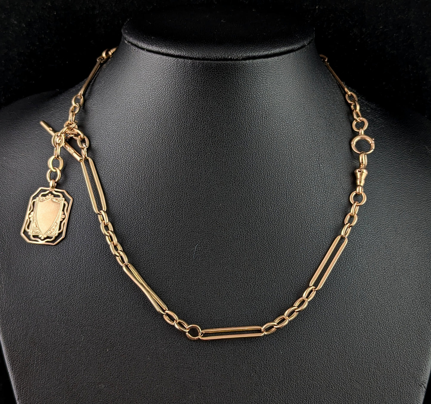 Antique 9ct gold Albert chain, necklace, trombone link