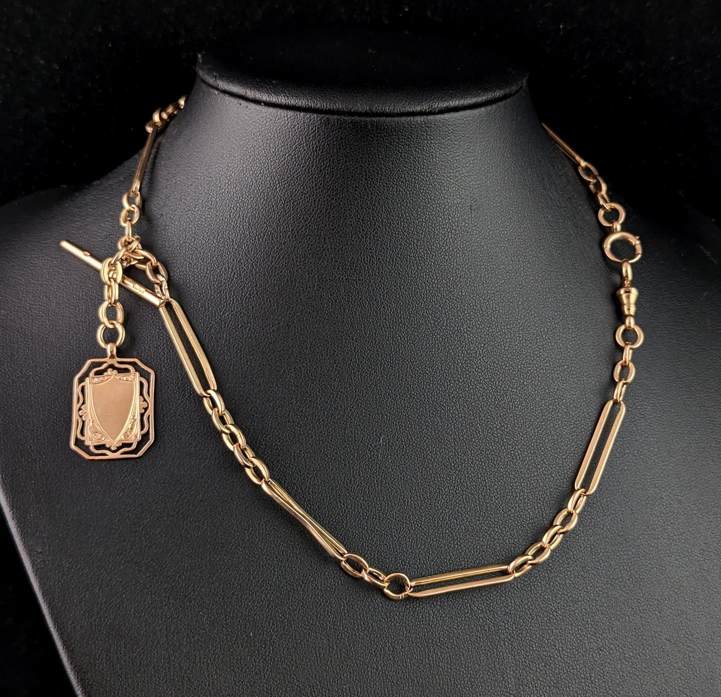 Antique 9ct gold Albert chain, necklace, trombone link