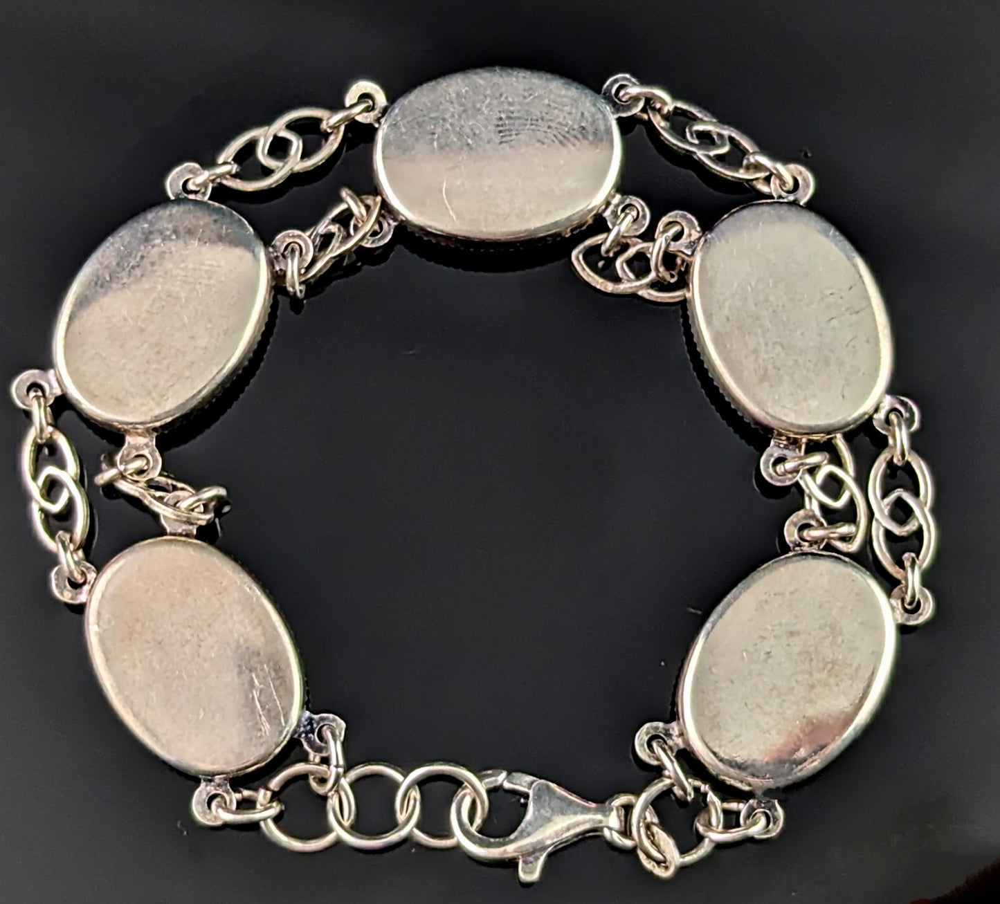 Vintage sterling silver Cat panel bracelet, enamel