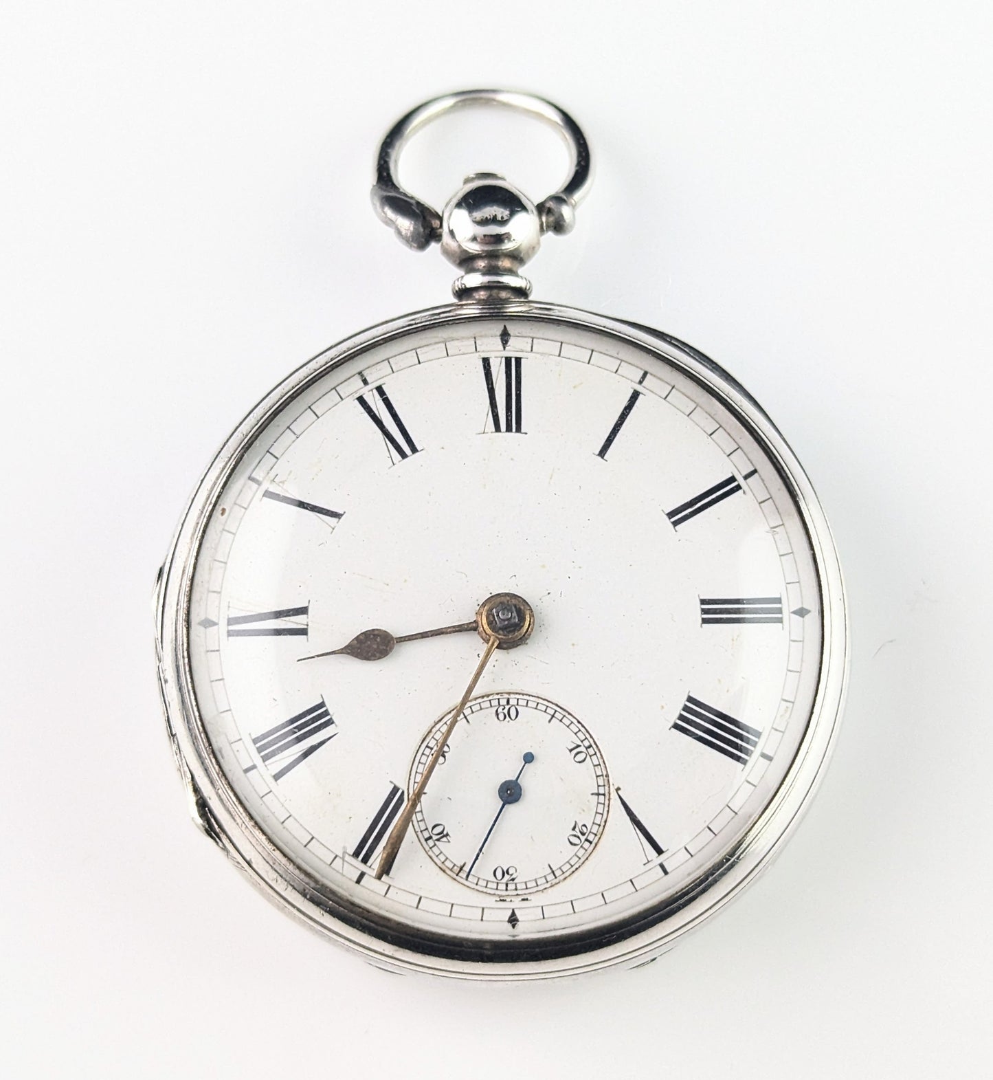 Antique Sterling silver pocket watch, Victorian, key wind