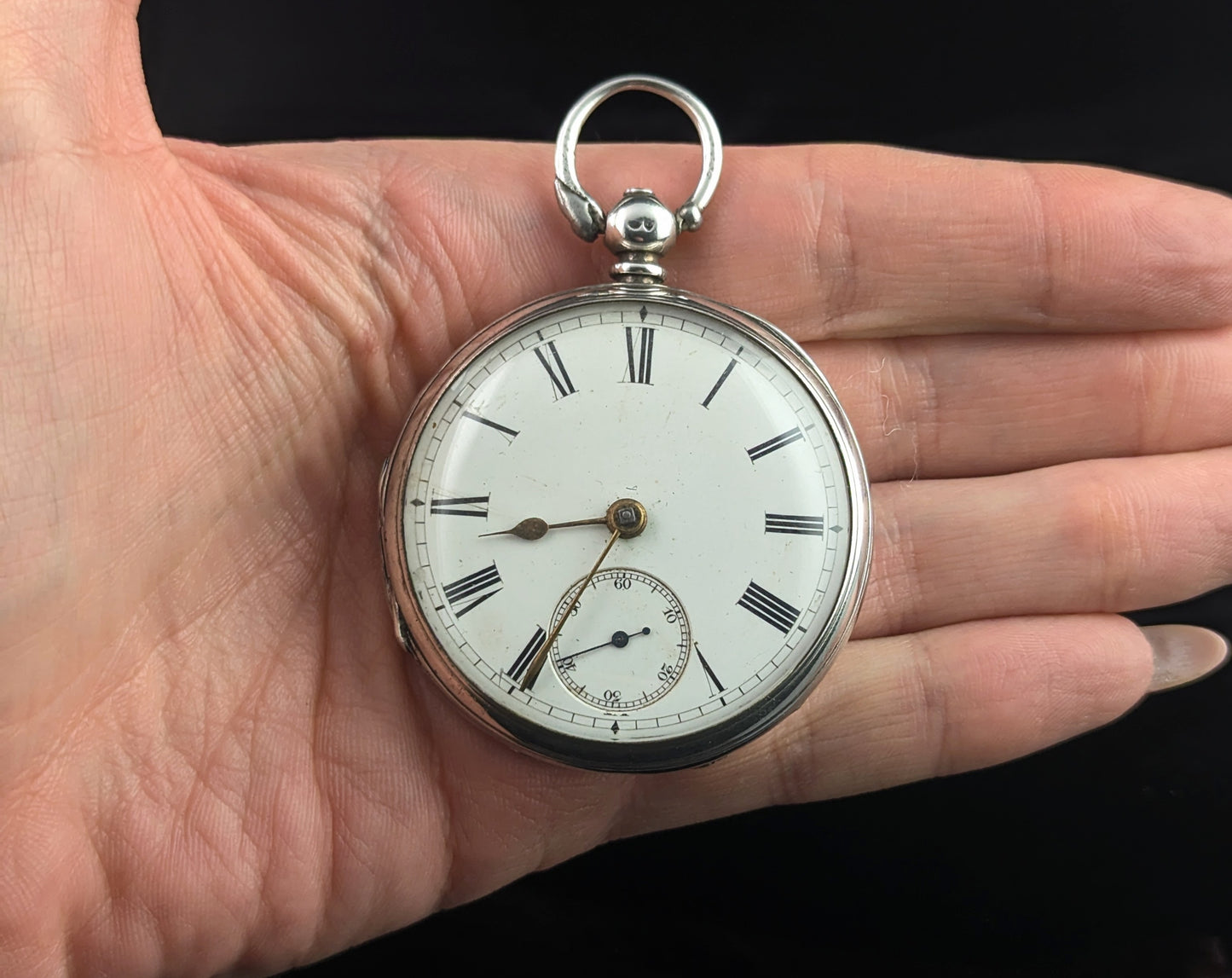 Antique Sterling silver pocket watch, Victorian, key wind