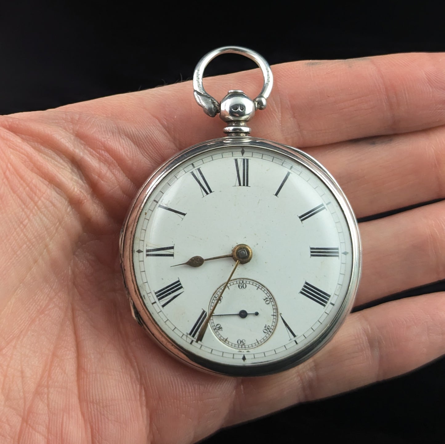 Antique Sterling silver pocket watch, Victorian, key wind