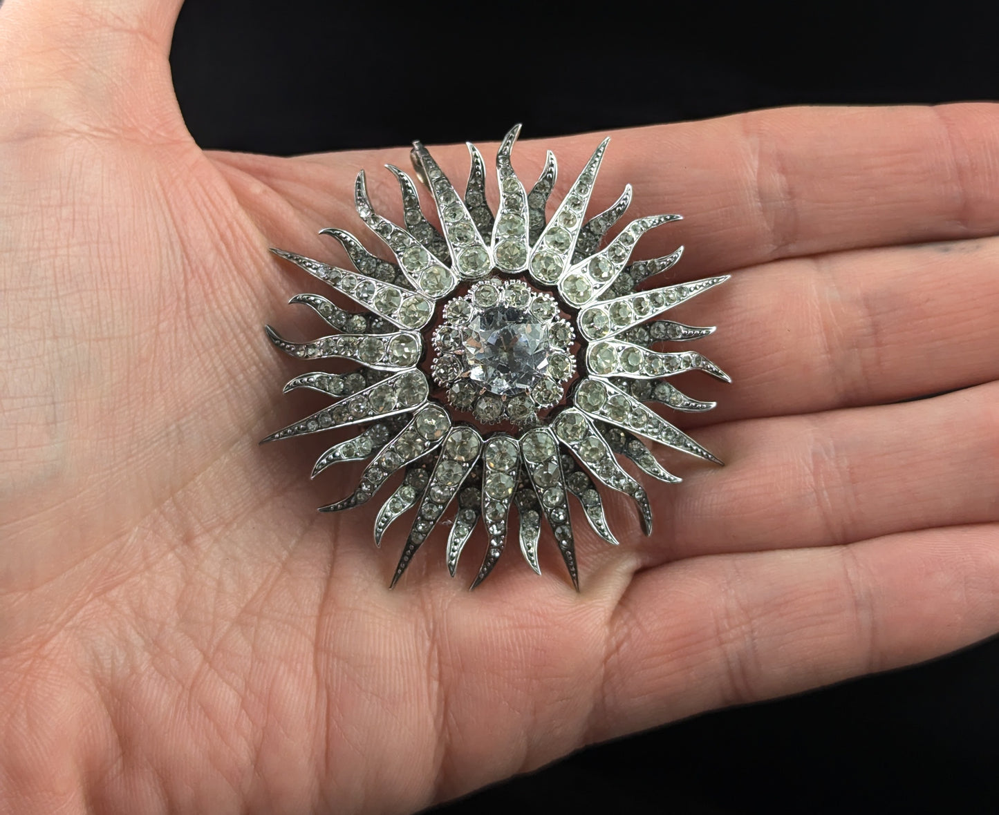 Antique Victorian paste Starburst pendant, Sterling silver