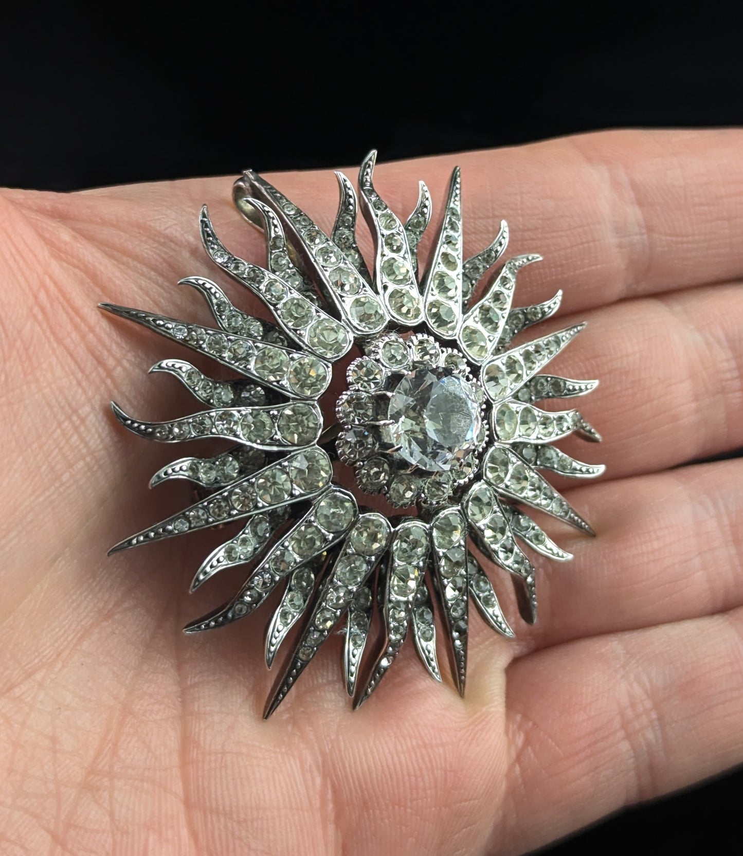 Antique Victorian paste Starburst pendant, Sterling silver