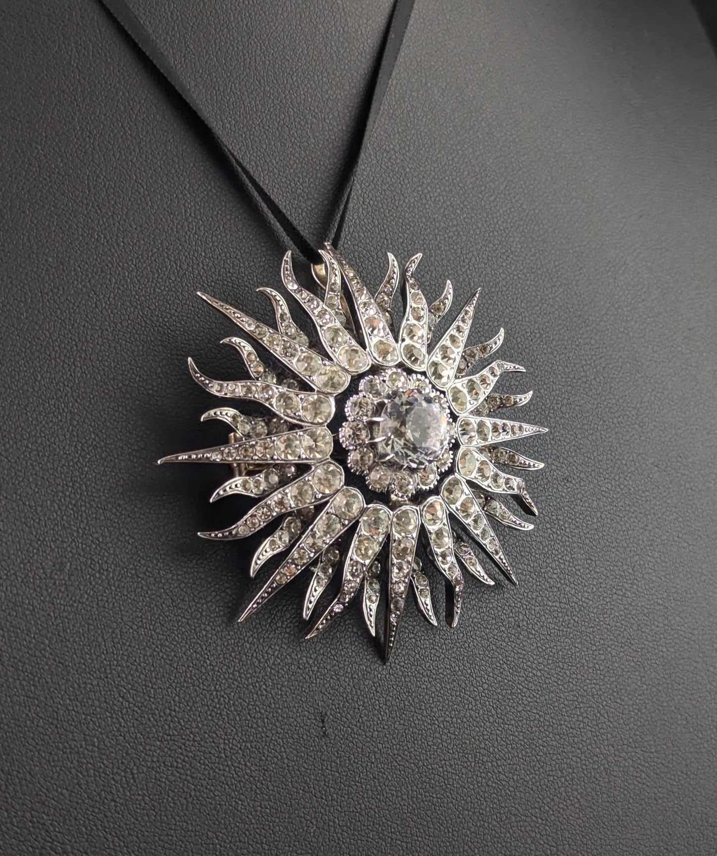 Antique Victorian paste Starburst pendant, Sterling silver