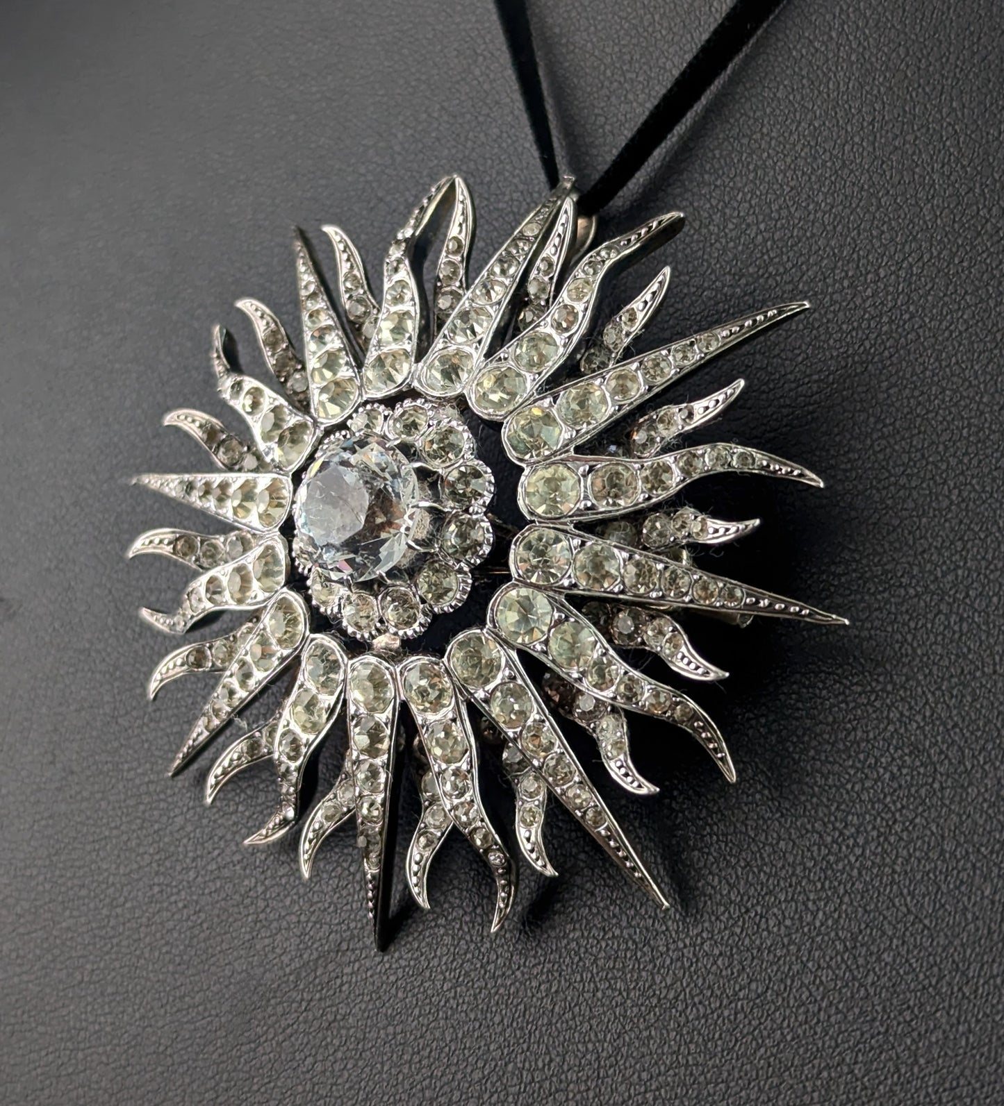 Antique Victorian paste Starburst pendant, Sterling silver