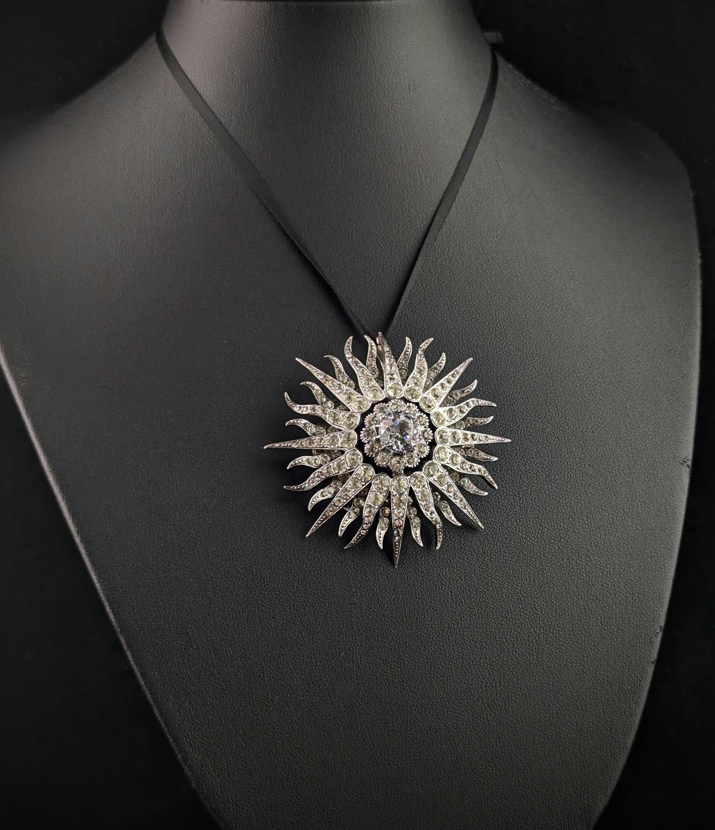 Antique Victorian paste Starburst pendant, Sterling silver