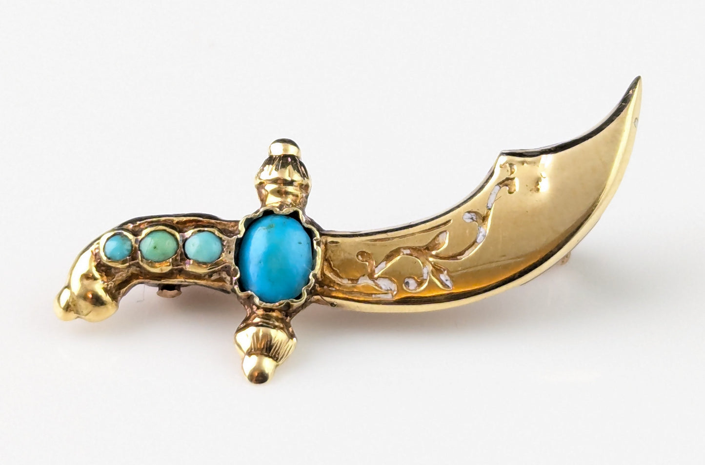 Antique turquoise dagger brooch, 9ct gold