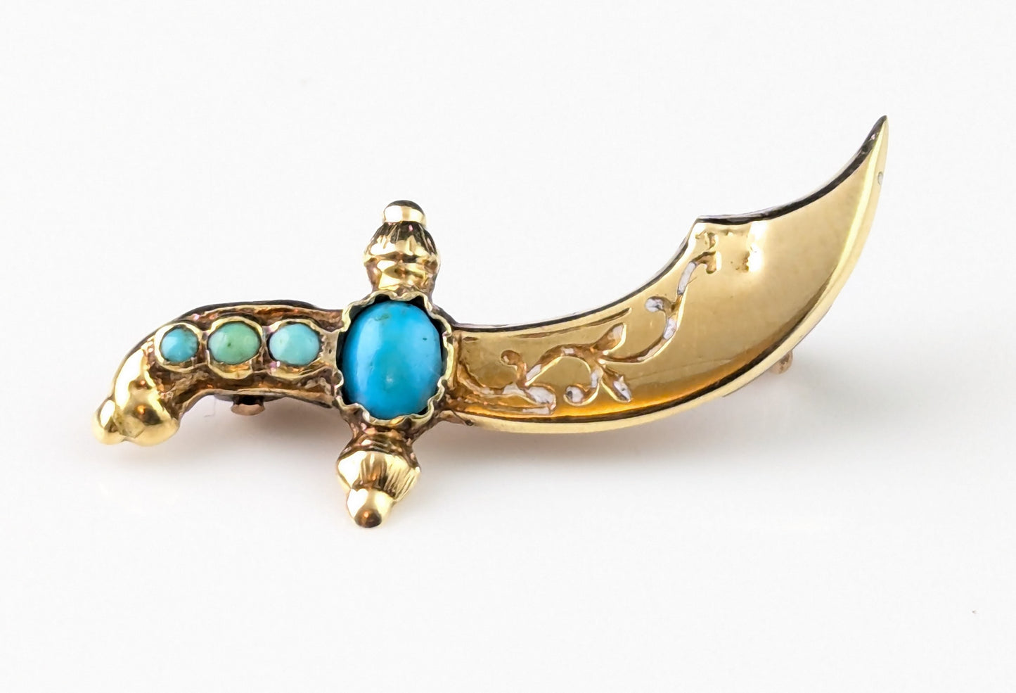 Antique turquoise dagger brooch, 9ct gold