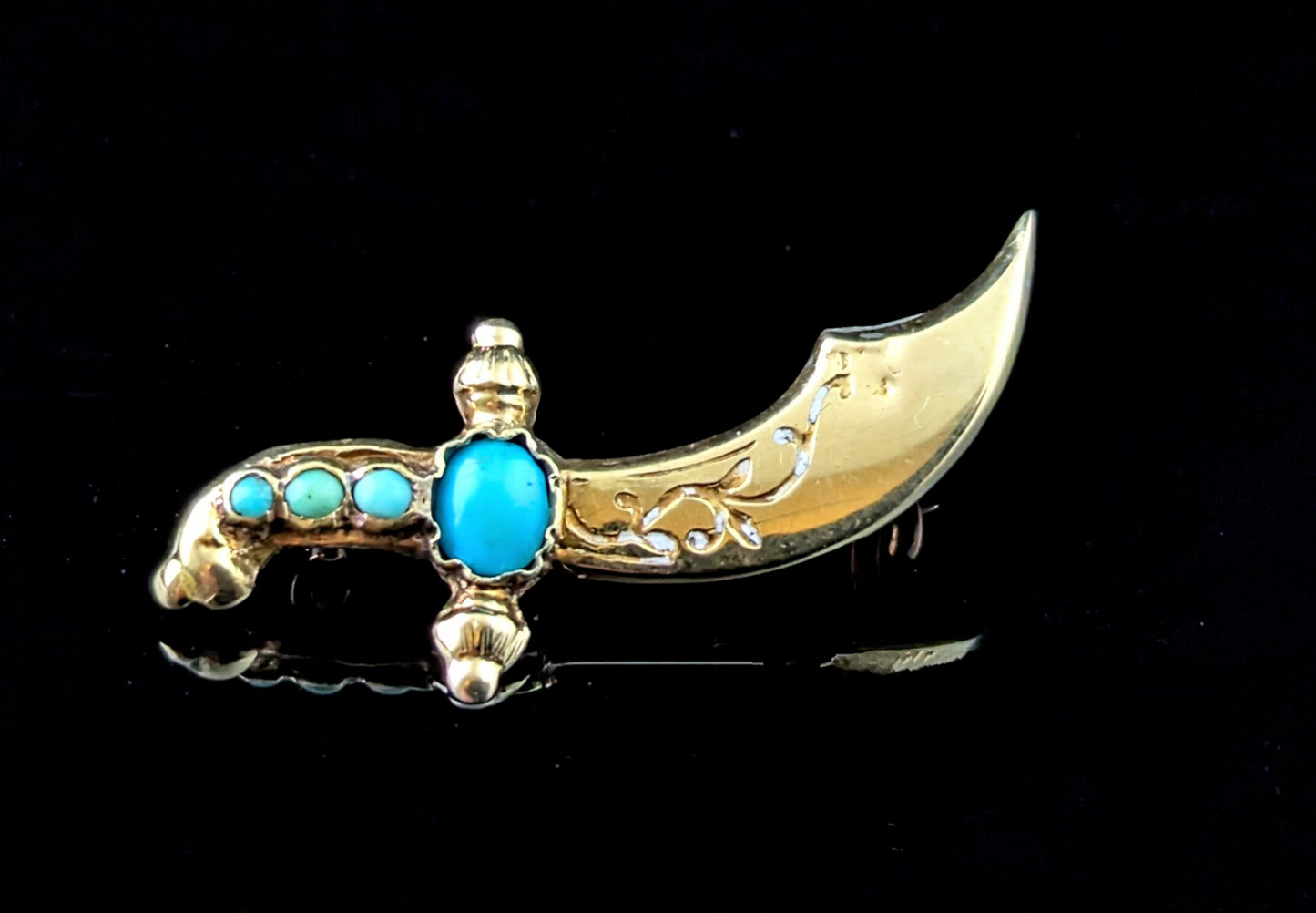 Antique turquoise dagger brooch, 9ct gold