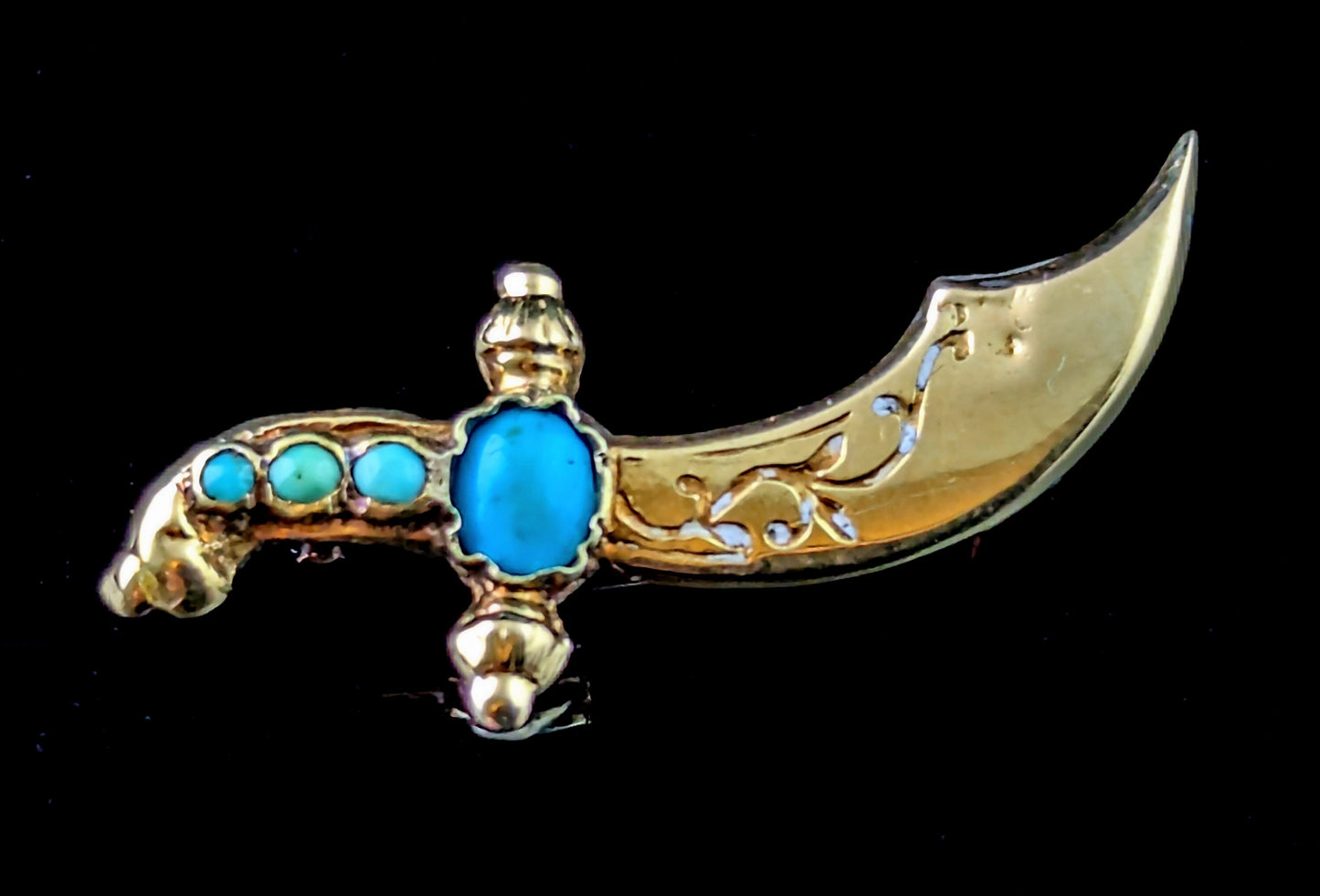 Antique turquoise dagger brooch, 9ct gold