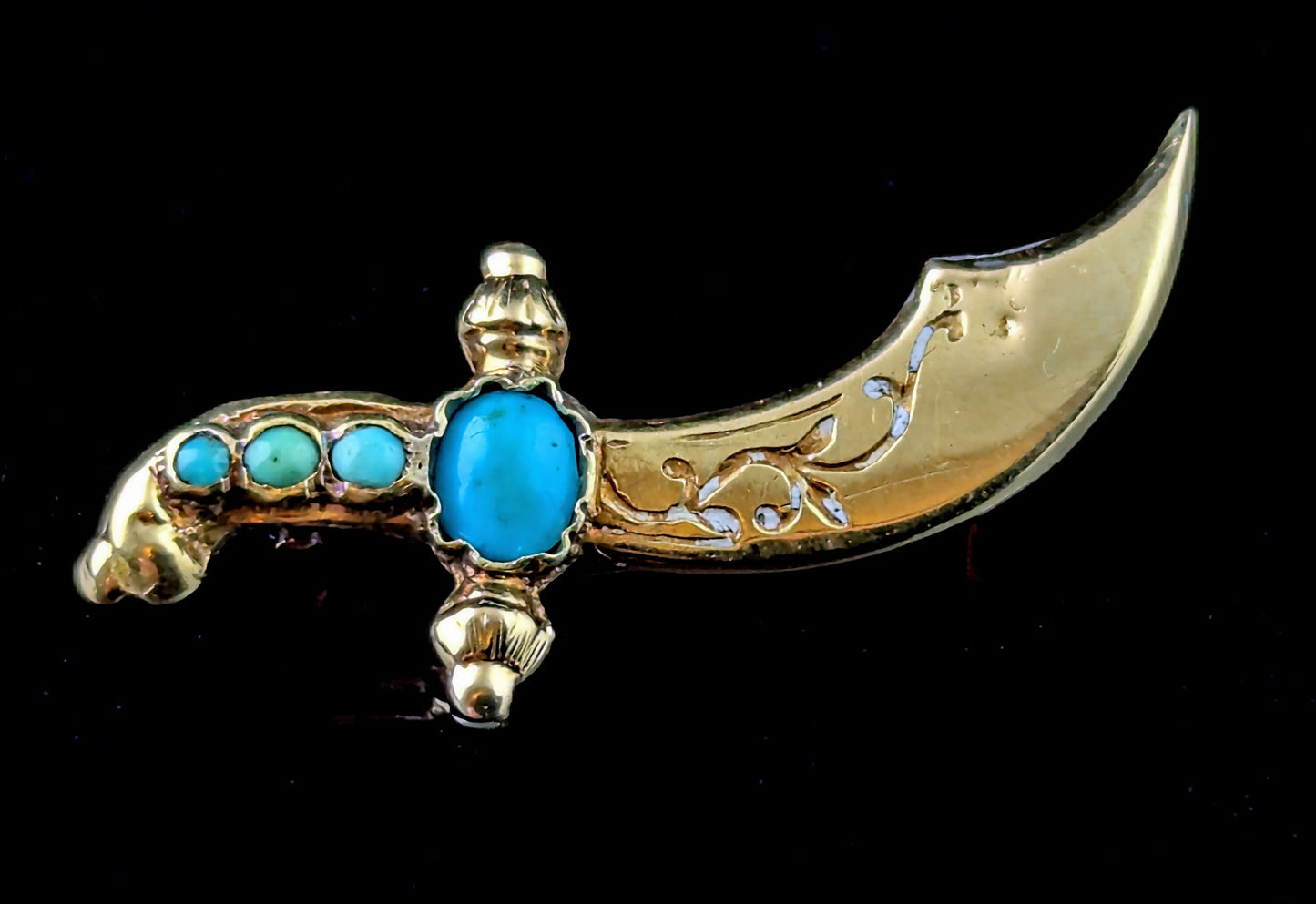 Antique turquoise dagger brooch, 9ct gold