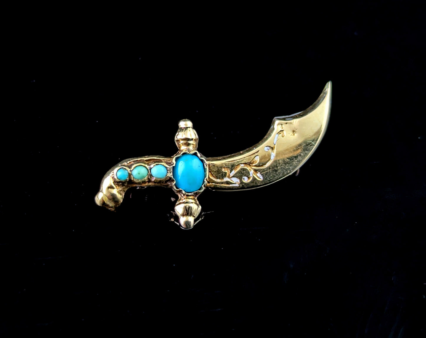 Antique turquoise dagger brooch, 9ct gold