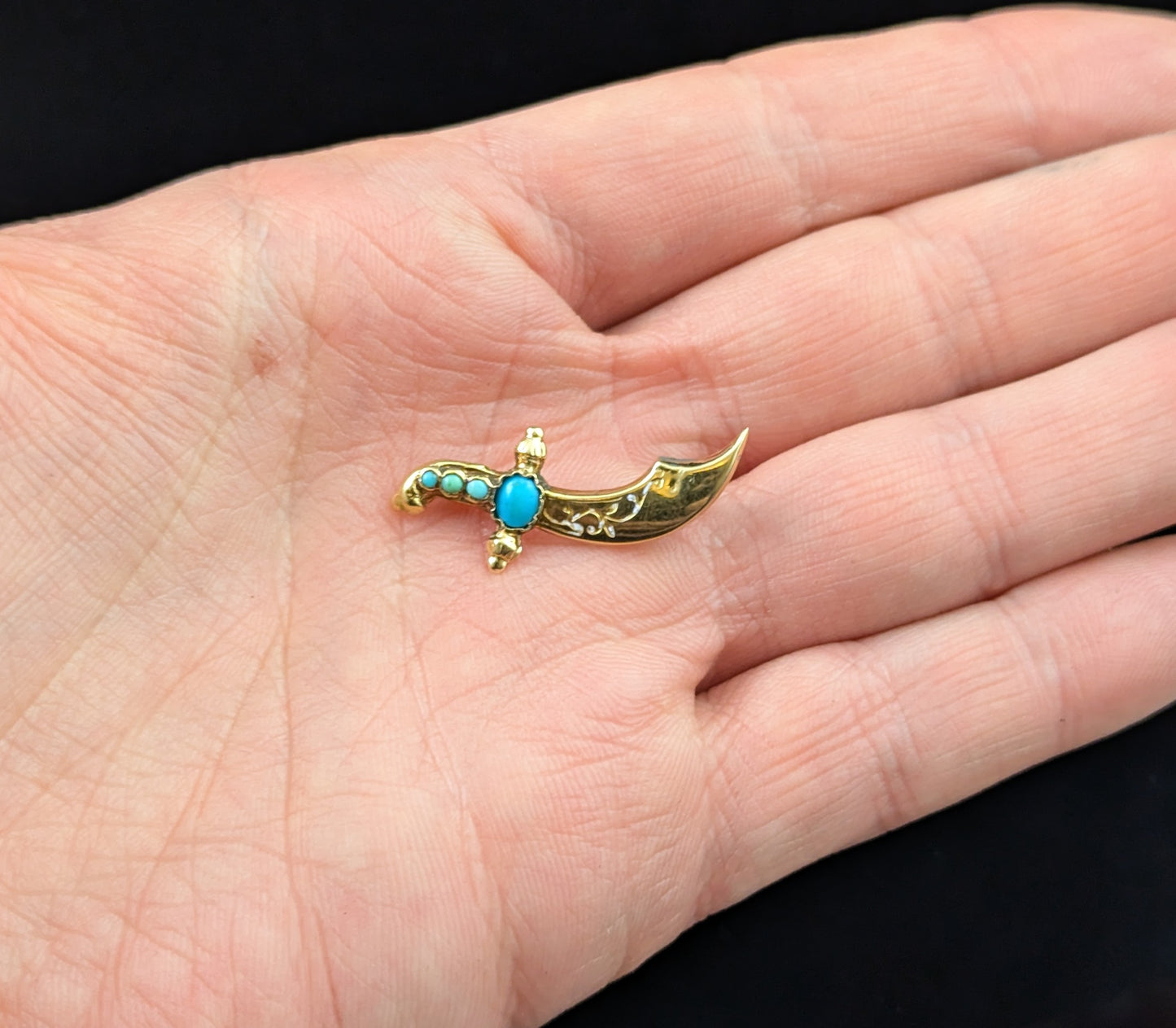 Antique turquoise dagger brooch, 9ct gold