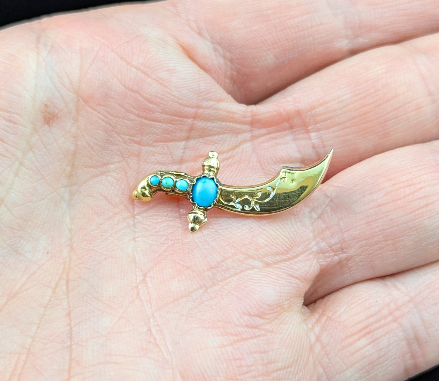 Antique turquoise dagger brooch, 9ct gold