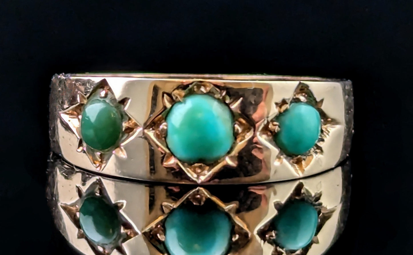 Antique 15ct Rose gold Turquoise gypsy set ring, Victorian