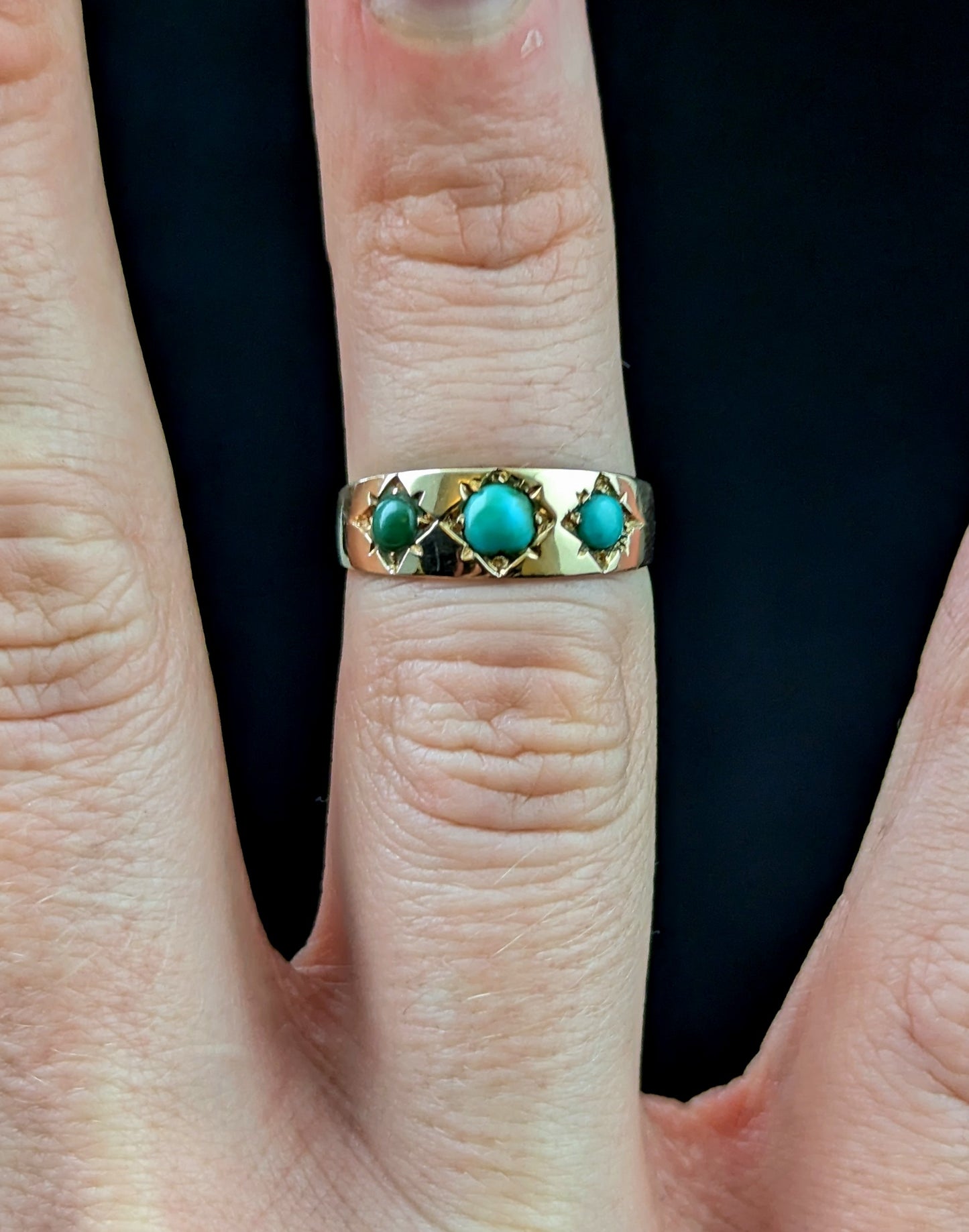 Antique 15ct Rose gold Turquoise gypsy set ring, Victorian